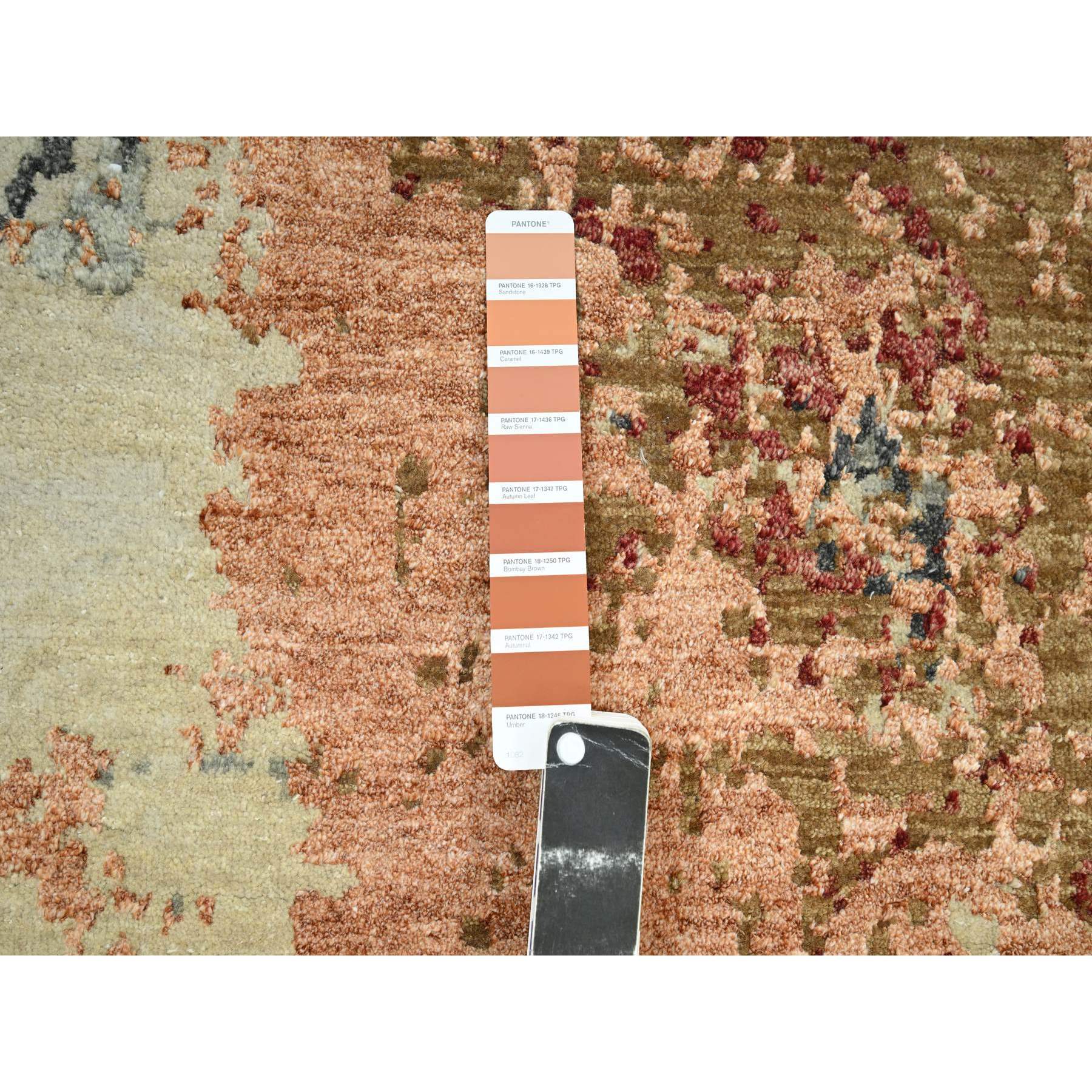 9'x12'2" Beige with Rust, Pure Wool, Abstract with Galaxy Design, Persian Knot, Hand Knotted, Densely Woven, Oriental Rug Sh83146