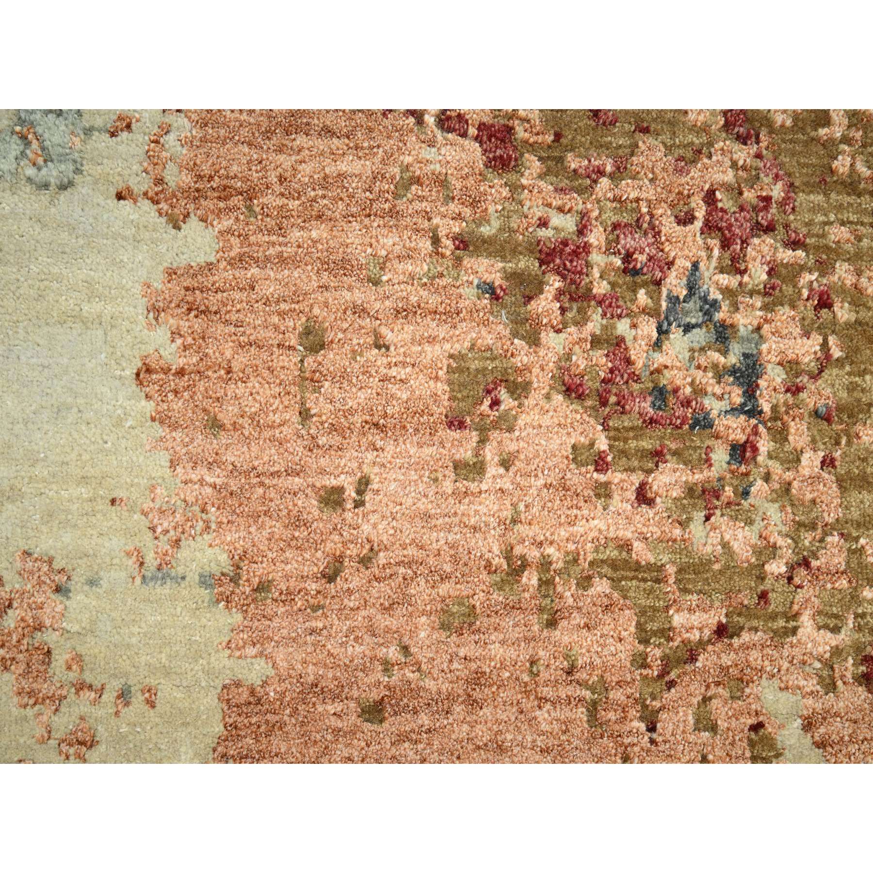 9'x12'2" Beige with Rust, Pure Wool, Abstract with Galaxy Design, Persian Knot, Hand Knotted, Densely Woven, Oriental Rug Sh83146
