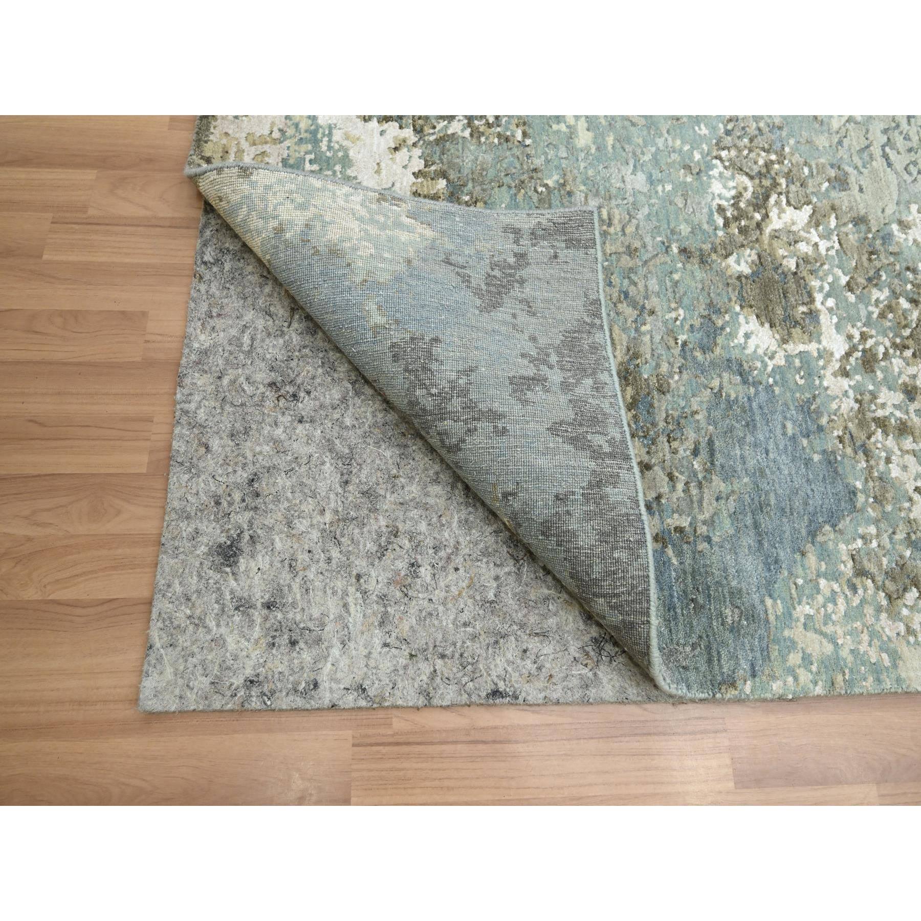 8'9"x12' Shades of Gray, 100% Wool, Abstract with Galaxy Design, Persian Knot, Hand Knotted, Densely Woven, Oriental Rug Sh83147