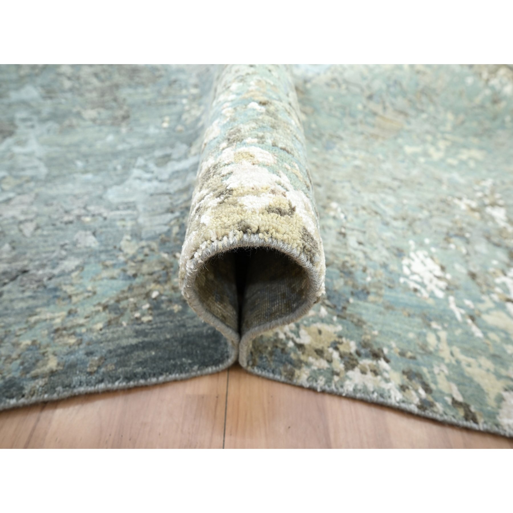 8'9"x12' Shades of Gray, 100% Wool, Abstract with Galaxy Design, Persian Knot, Hand Knotted, Densely Woven, Oriental Rug Sh83147