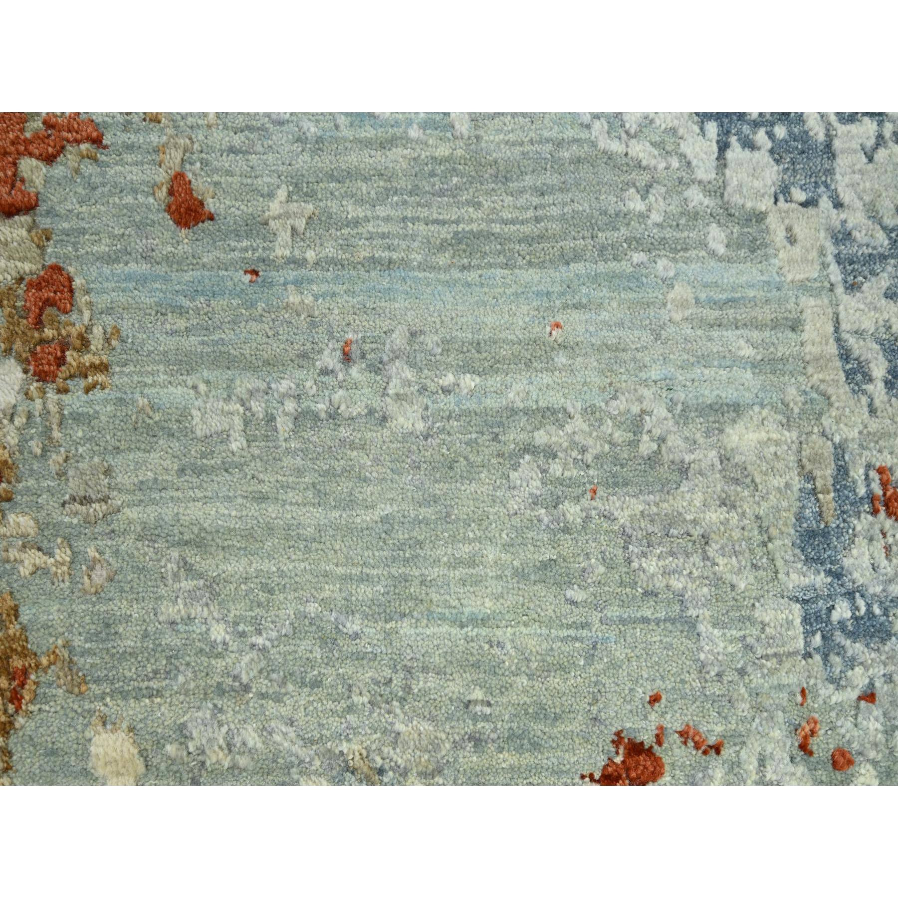 9'x12'3" Pistachio Green with Beige, Persian Knot, Abstract with Galaxy Design, Pure Wool, Hand Knotted, Densely Woven, Oriental Rug Sh83148