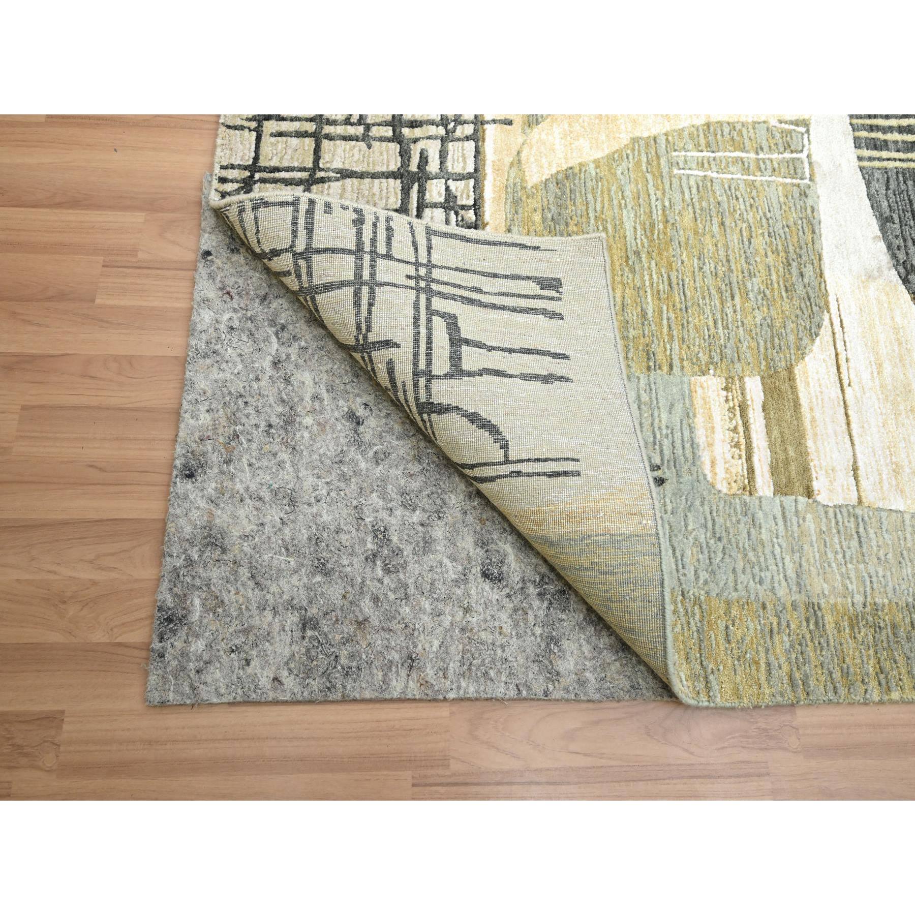 9'x11'9" Charcoal Gray with Brown, Abstract Geometric Pattern, Persian Knot, Hand Knotted, 100% Wool, Densely Woven, Oriental Rug Sh83149