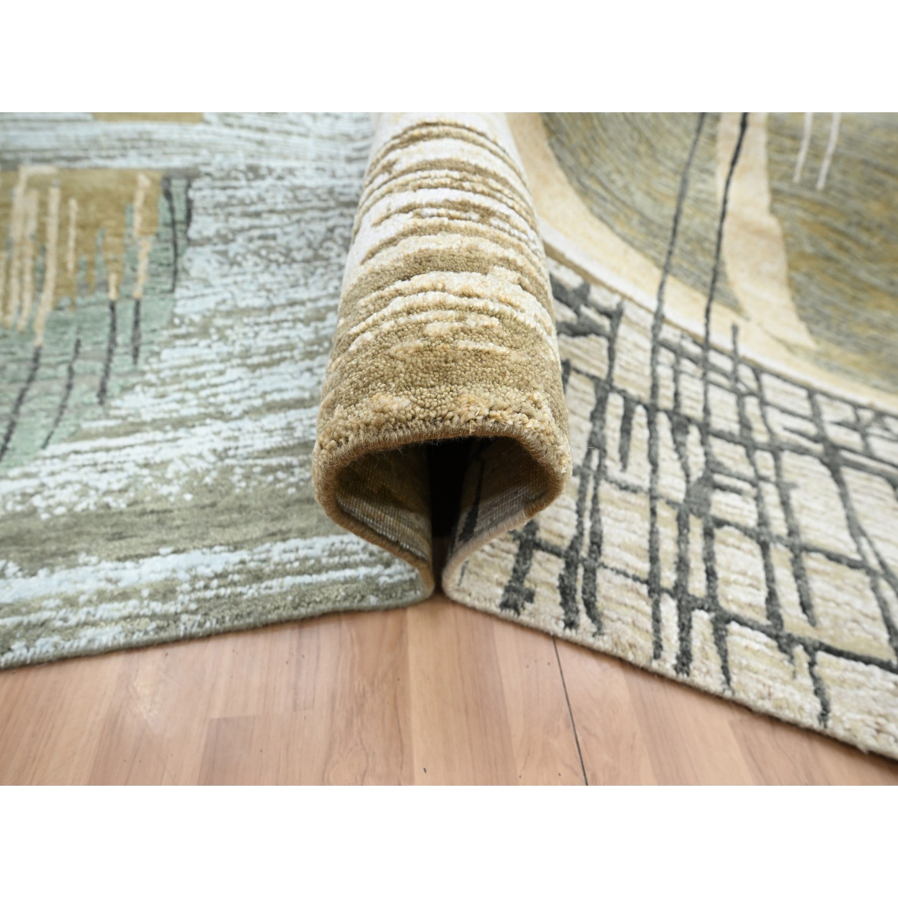 9'x11'9" Charcoal Gray with Brown, Abstract Geometric Pattern, Persian Knot, Hand Knotted, 100% Wool, Densely Woven, Oriental Rug Sh83149