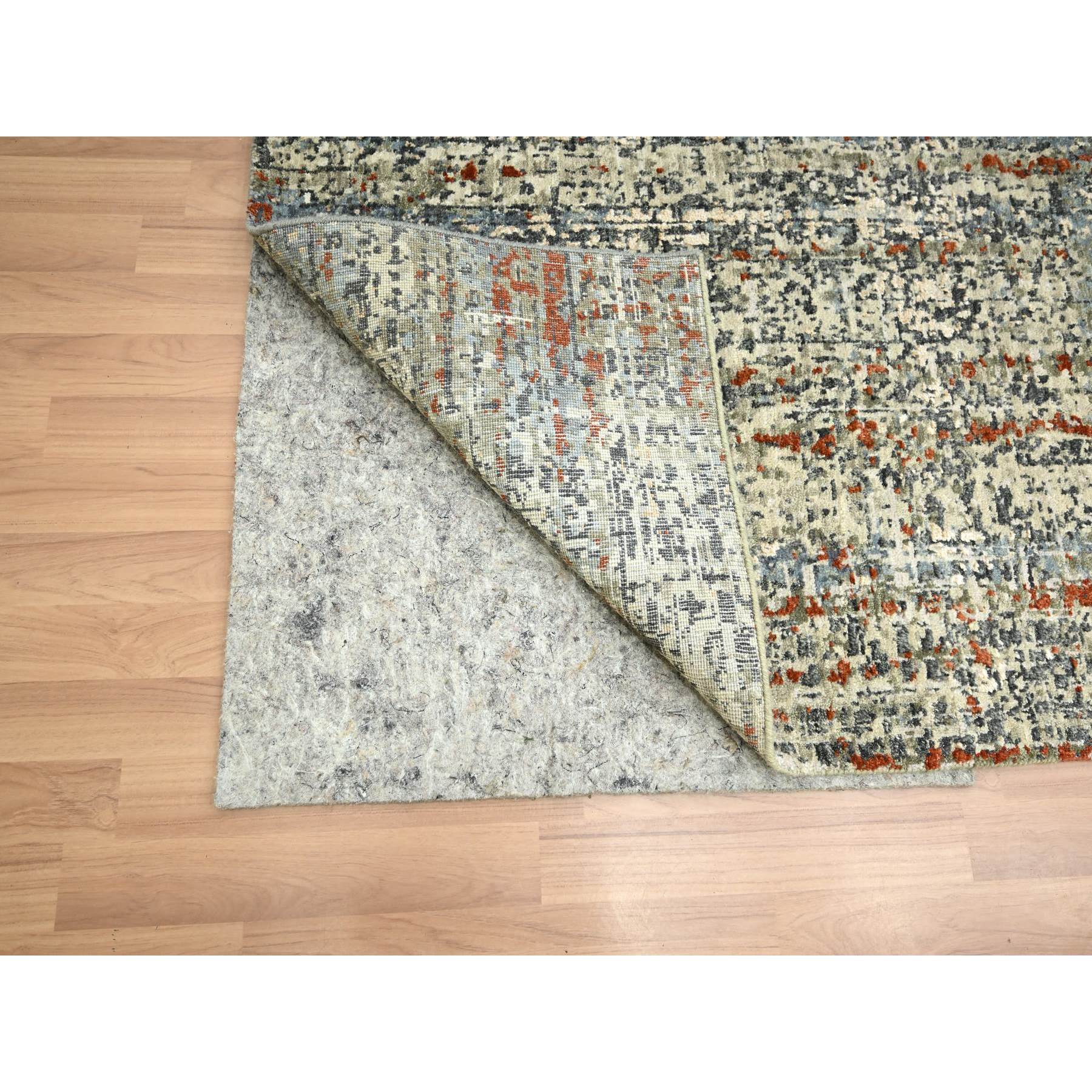 9'x12'3" Beige with Rust Red, Persian Knot, Abstract with Galaxy Design, 100% Wool, Hand Knotted, Densely Woven, Oriental Rug Sh83150