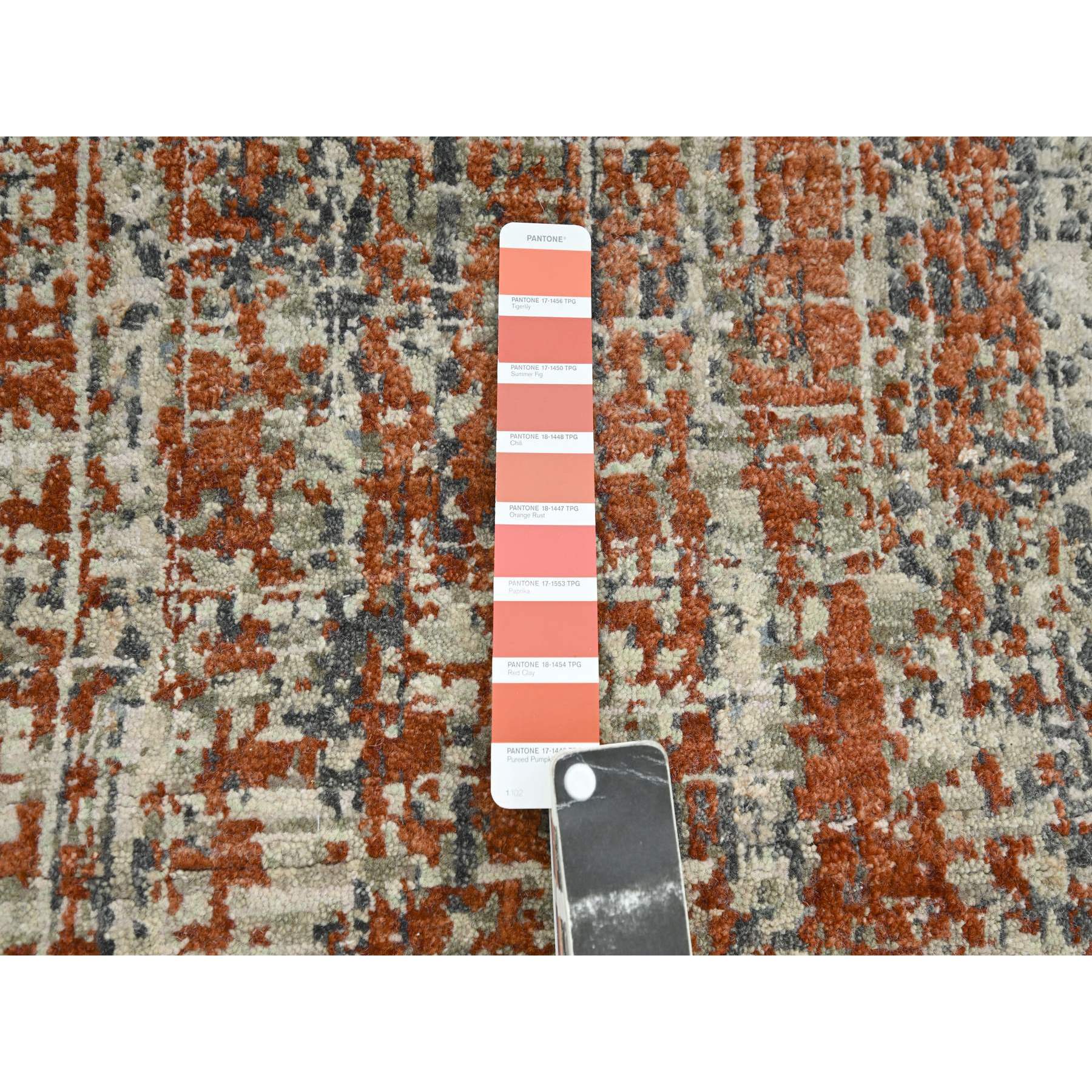 9'x12'3" Beige with Rust Red, Persian Knot, Abstract with Galaxy Design, 100% Wool, Hand Knotted, Densely Woven, Oriental Rug Sh83150
