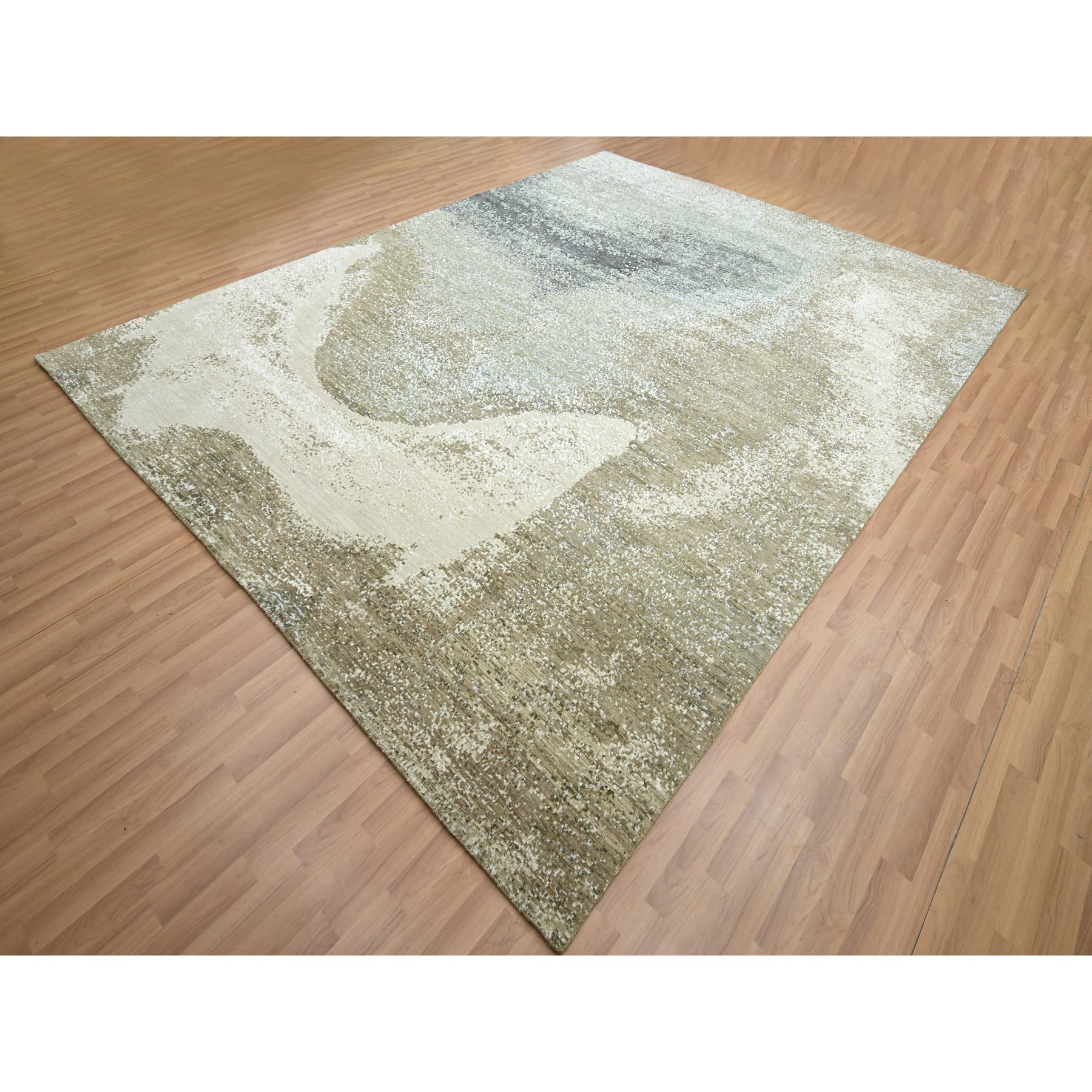 9'x12' Shades of Gray with Brown, Abstract with Galaxy Design, Persian Knot, 100% Wool, Hand Knotted, Densely Woven, Oriental Rug Sh83151