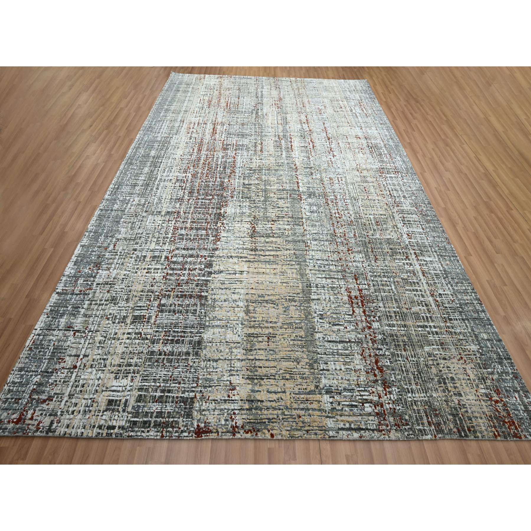 9'x12'3" Anchor Gray with Beige, Persian Knot, Abstract with Galaxy Design, 100% Wool, Hand Knotted, Densely Woven, Oriental Rug Sh83152