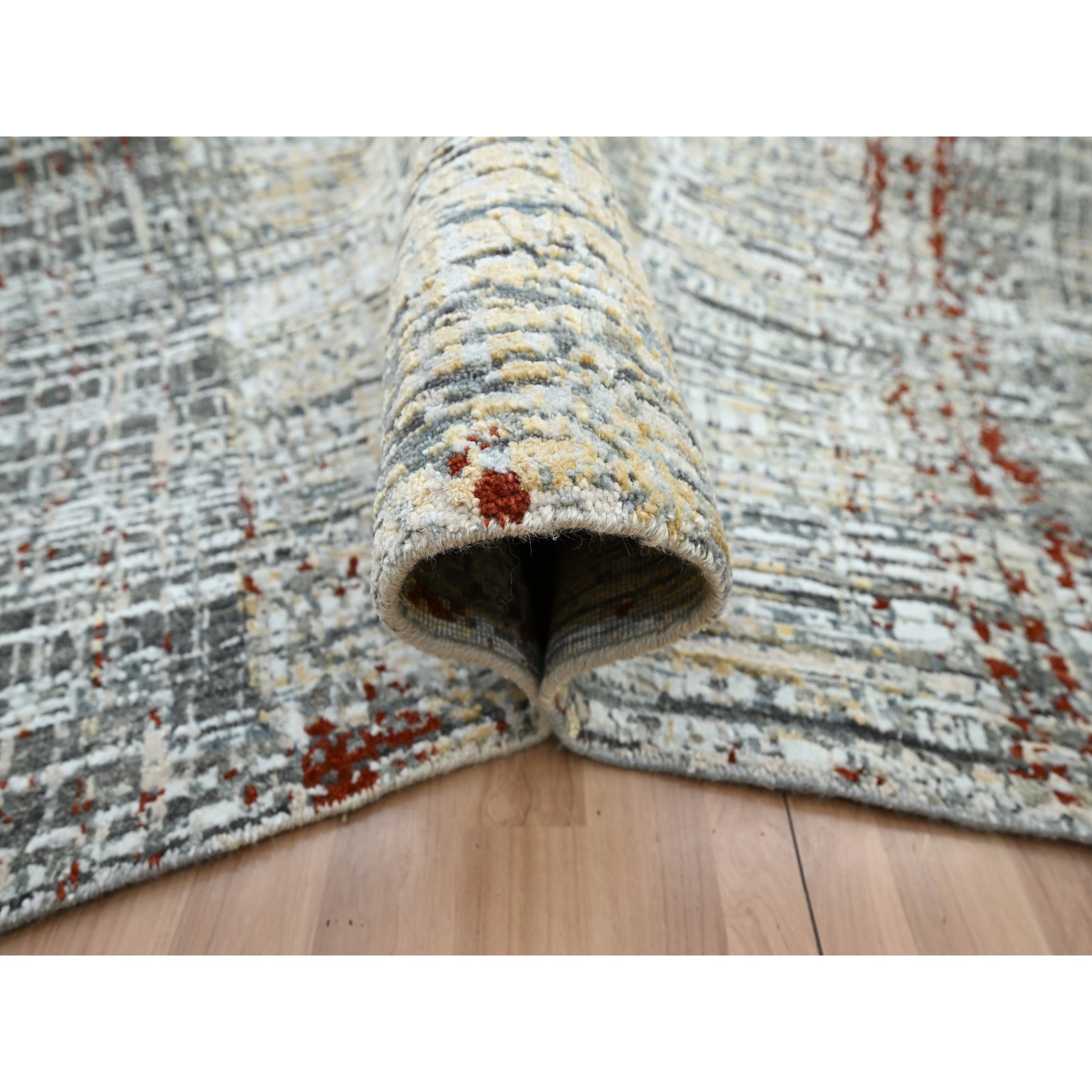 9'x12'3" Anchor Gray with Beige, Persian Knot, Abstract with Galaxy Design, 100% Wool, Hand Knotted, Densely Woven, Oriental Rug Sh83152