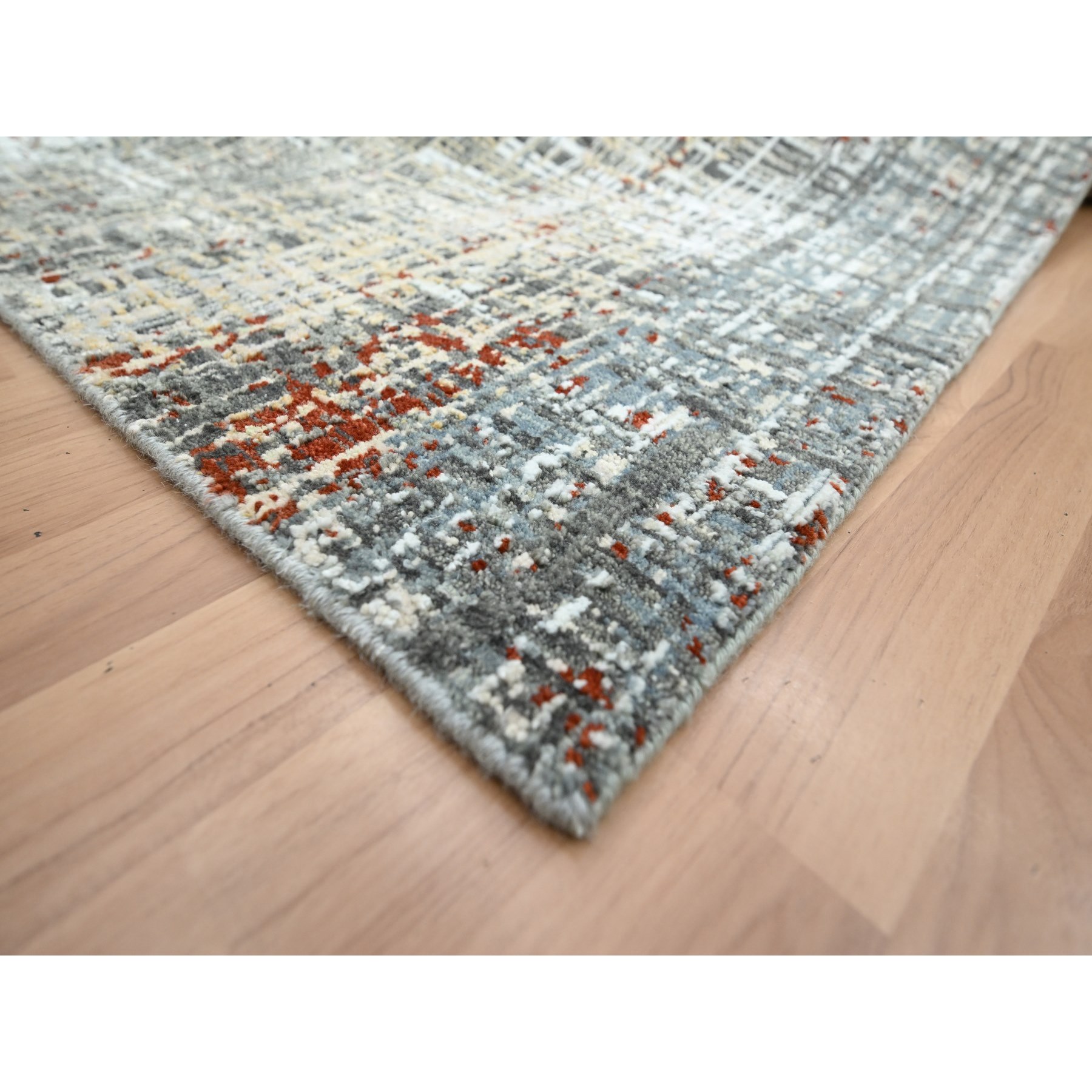 9'x12'3" Anchor Gray with Beige, Persian Knot, Abstract with Galaxy Design, 100% Wool, Hand Knotted, Densely Woven, Oriental Rug Sh83152