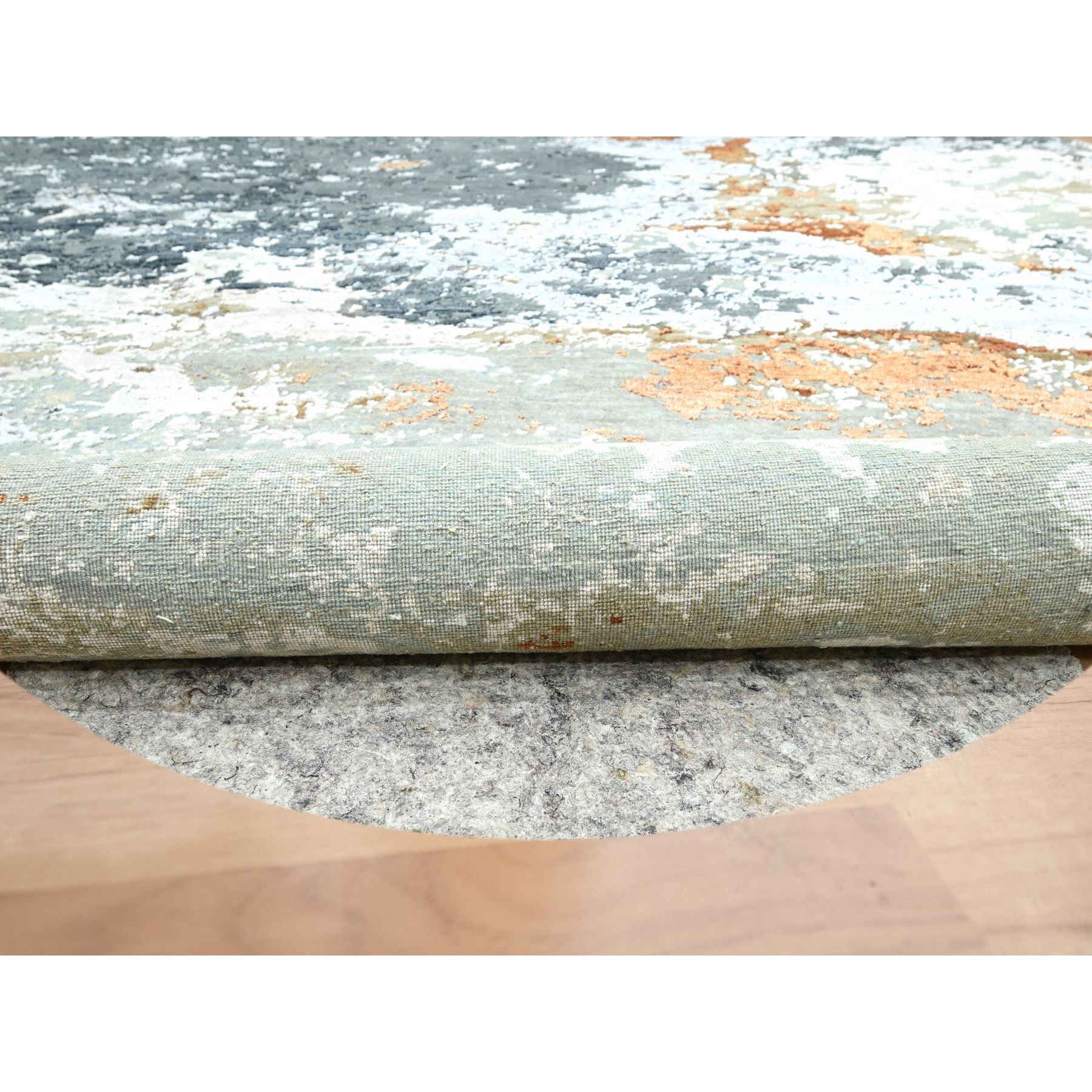 9'9"x9'9" Shades of Gray, Persian Knot, Abstract with Galaxy Design, Pure Wool, Hand Knotted, Densely Woven, Round, Oriental Rug Sh83153