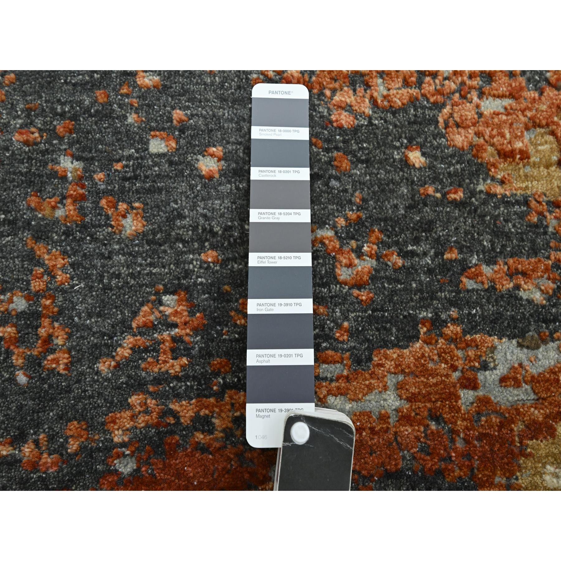 8'3"x8'3" Charcoal Gray with Beige, Densely Woven, Colorful Abstract with Galaxy Design, Persian Knot, 100% Wool, Hand Knotted, Round, Oriental Rug Sh83154