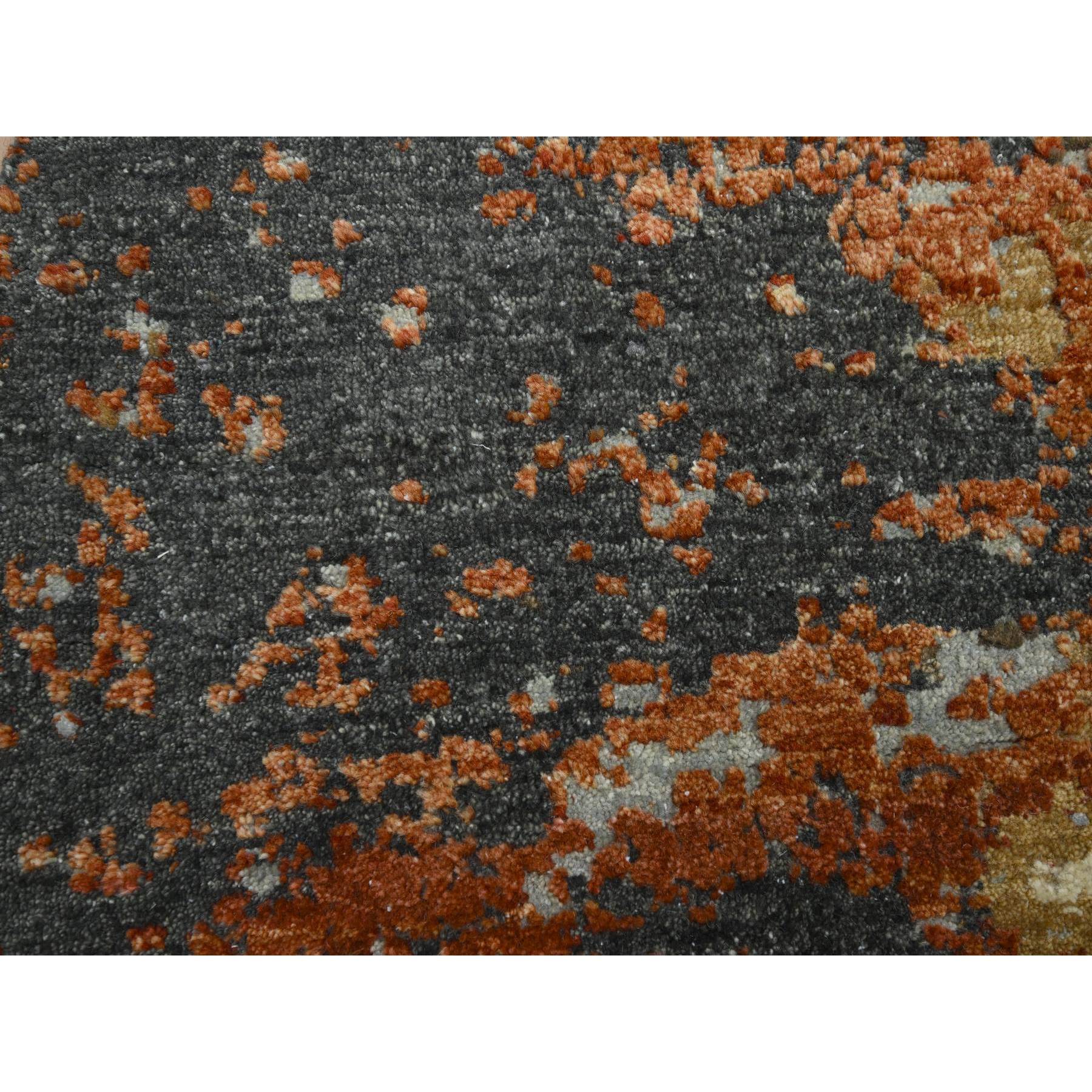 8'3"x8'3" Charcoal Gray with Beige, Densely Woven, Colorful Abstract with Galaxy Design, Persian Knot, 100% Wool, Hand Knotted, Round, Oriental Rug Sh83154