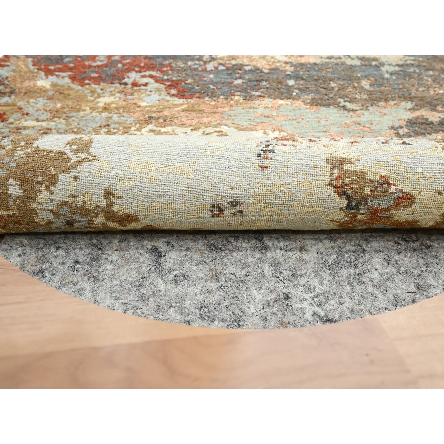 6'2"x6'2" Charcoal Gray with Brown, Persian Knot, Abstract with Galaxy Design, 100% Wool, Hand Knotted, Densely Woven, Round, Oriental Rug Sh83156