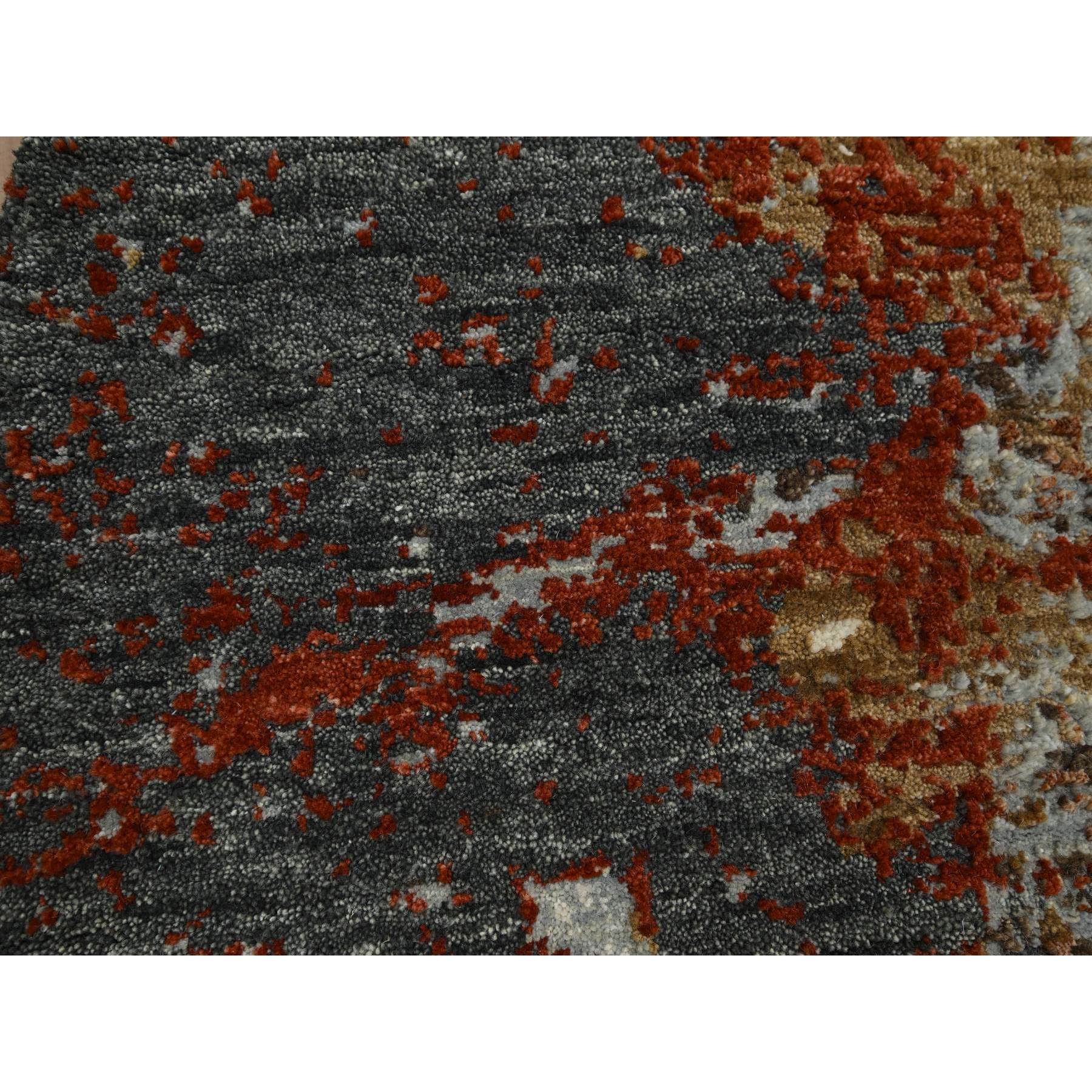 6'2"x6'2" Charcoal Gray with Brown, Persian Knot, Abstract with Galaxy Design, 100% Wool, Hand Knotted, Densely Woven, Round, Oriental Rug Sh83156