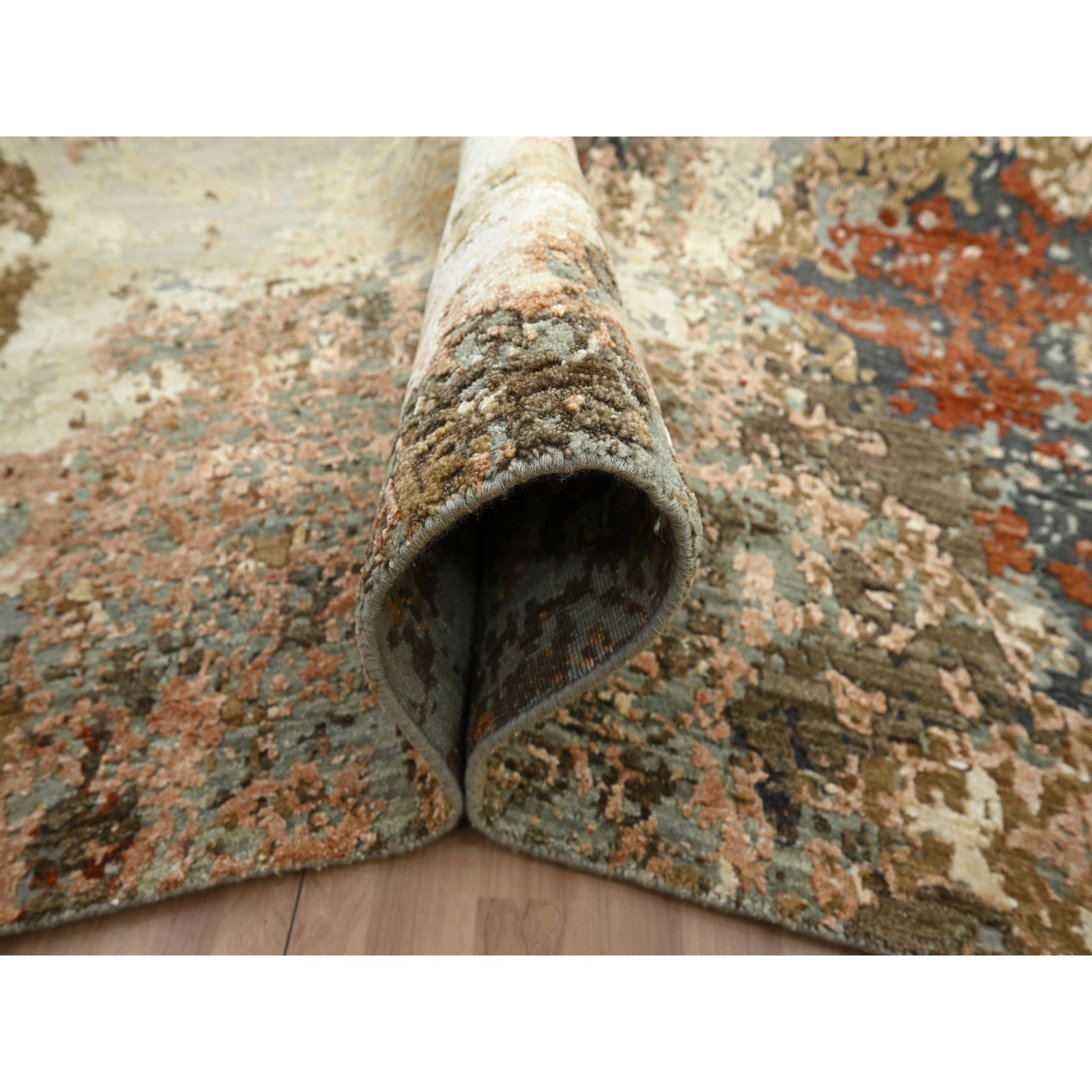 10'x13'10" Anchor Gray with Beige, Densely Woven, Abstract with Galaxy Design, Persian Knot, Pure Wool, Hand Knotted, Oriental Rug Sh83158
