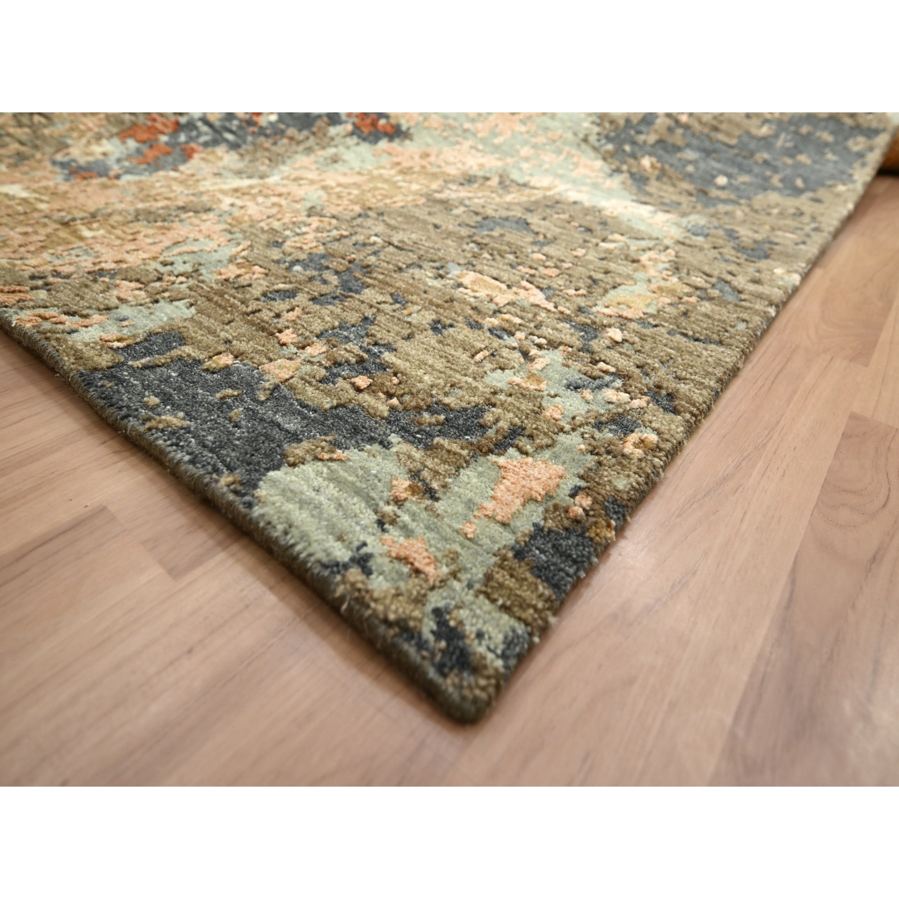 10'x13'10" Anchor Gray with Beige, Densely Woven, Abstract with Galaxy Design, Persian Knot, Pure Wool, Hand Knotted, Oriental Rug Sh83158