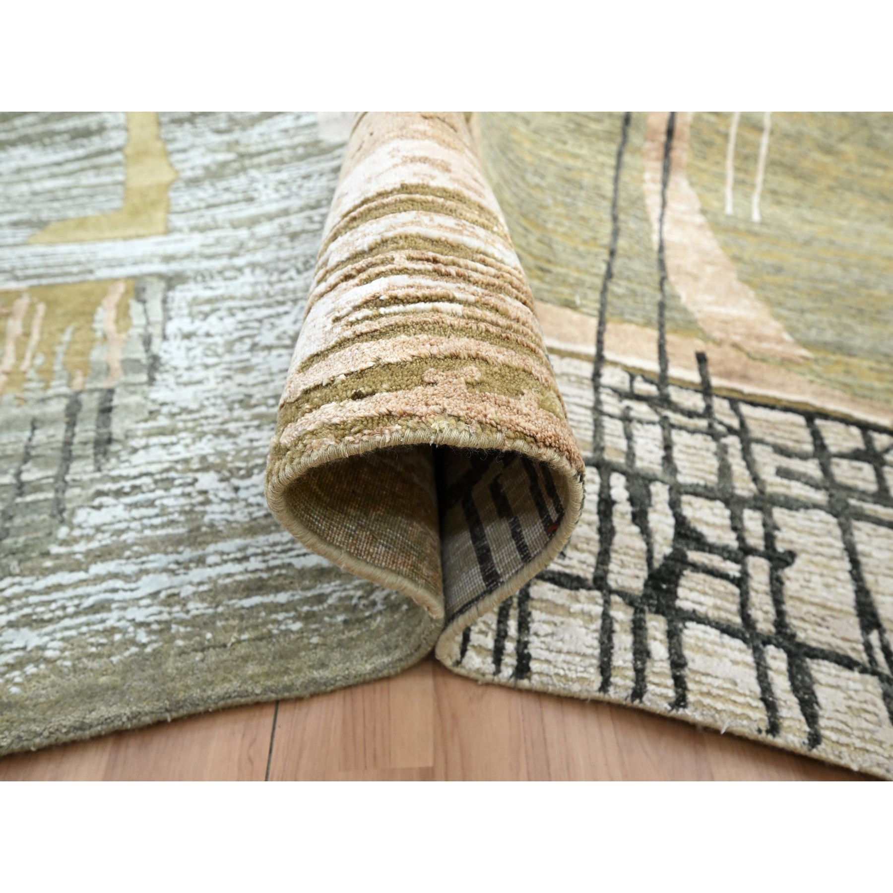 10'x14' Granite Gray with Brown, Hand Knotted, Persian Knot, Abstract Geometric Pattern, 100% Wool, Densely Woven, Oriental Rug Sh83159