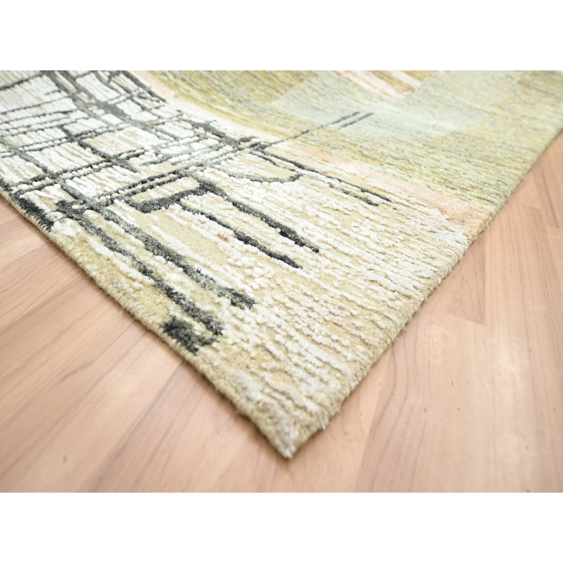 10'x14' Granite Gray with Brown, Hand Knotted, Persian Knot, Abstract Geometric Pattern, 100% Wool, Densely Woven, Oriental Rug Sh83159