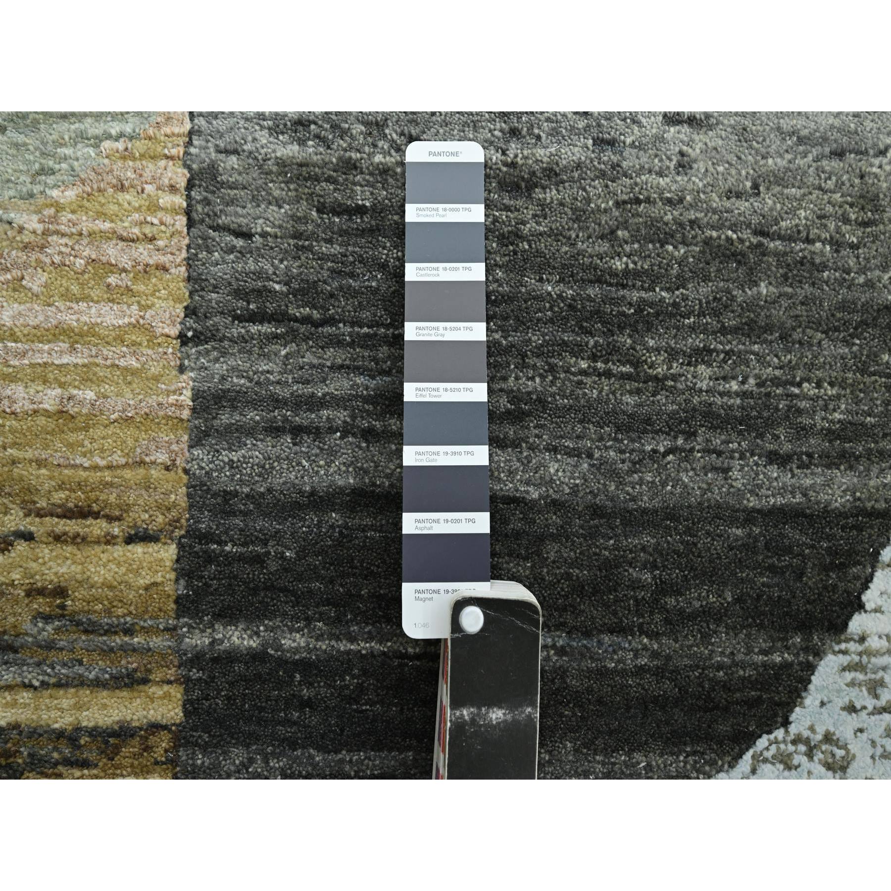 10'x14' Granite Gray with Brown, Hand Knotted, Persian Knot, Abstract Geometric Pattern, 100% Wool, Densely Woven, Oriental Rug Sh83159