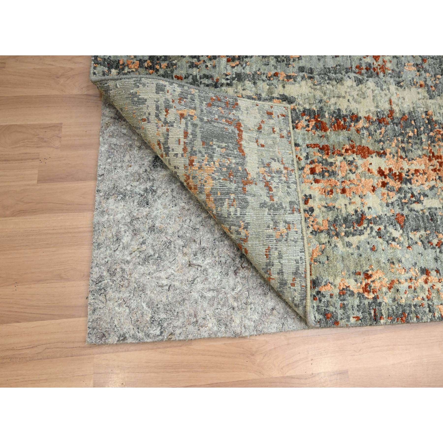 6'x8'6" Shades of Gray with Rust, Abstract with Galaxy Design, Persian Knot, Pure Wool, Hand Knotted, Densely Woven, Oriental Rug Sh83162
