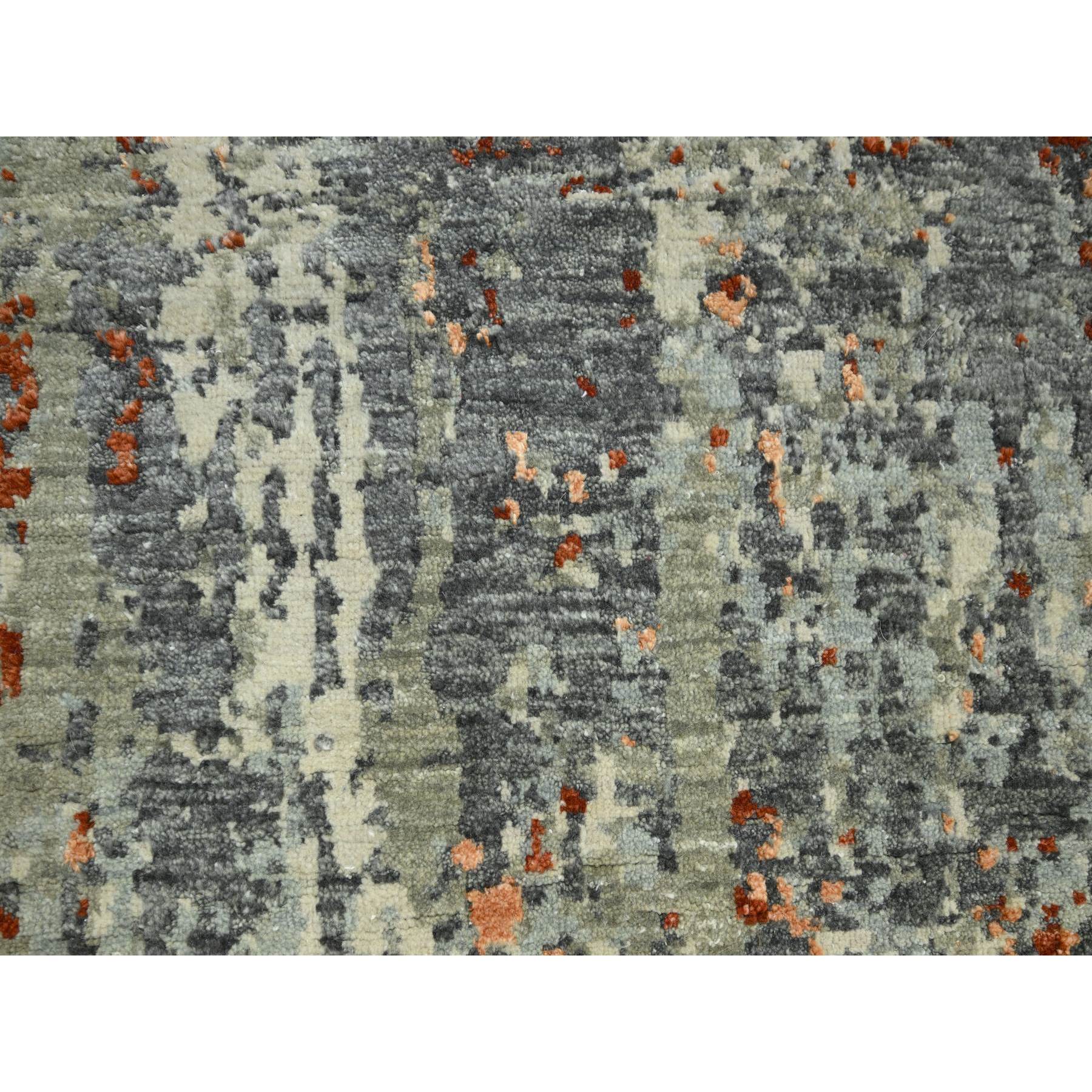 6'x8'6" Shades of Gray with Rust, Abstract with Galaxy Design, Persian Knot, Pure Wool, Hand Knotted, Densely Woven, Oriental Rug Sh83162