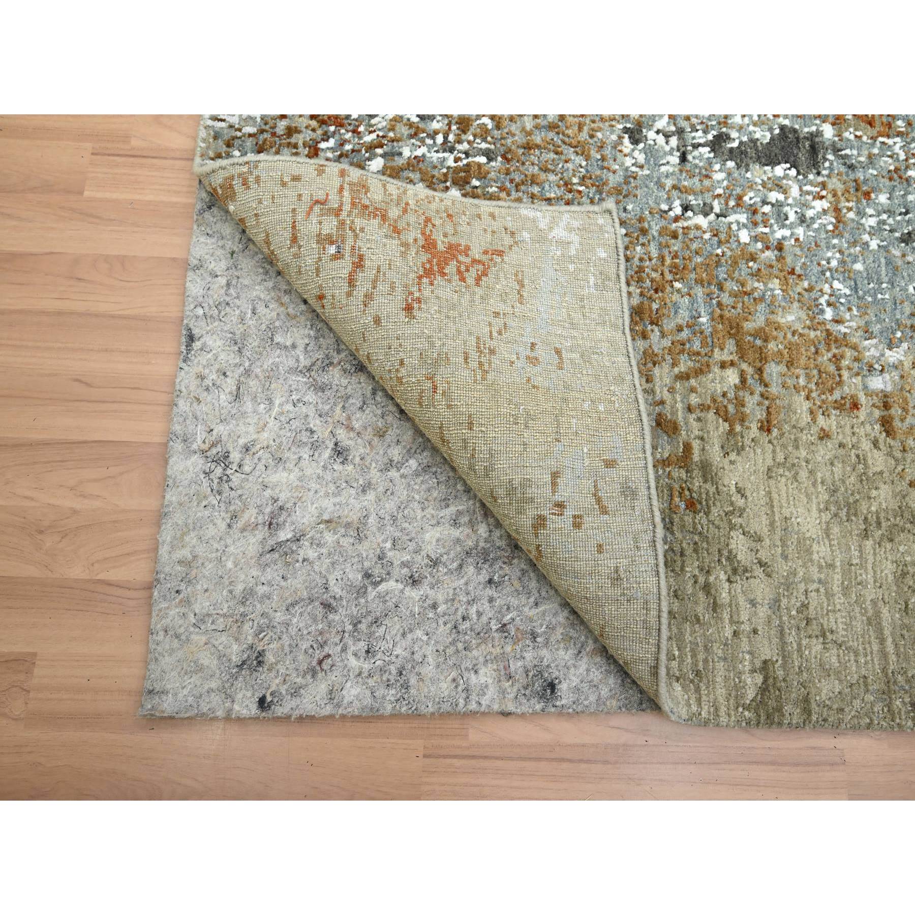 6'1"x9'1" Misty Gray with Brown, Persian Knot, Abstract with Galaxy Design, 100% Wool, Hand Knotted, Densely Woven, Oriental Rug Sh83163