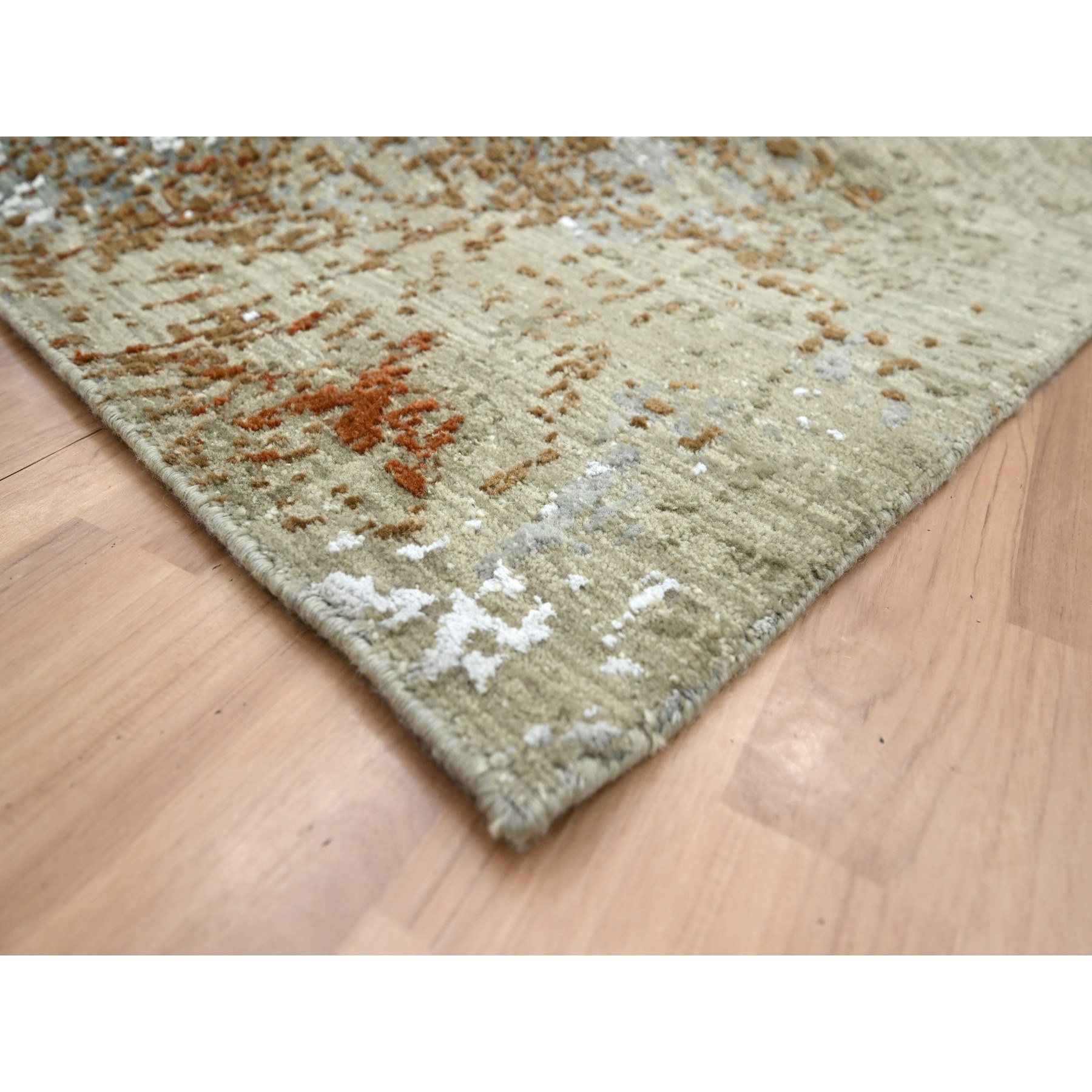 6'1"x9'1" Misty Gray with Brown, Persian Knot, Abstract with Galaxy Design, 100% Wool, Hand Knotted, Densely Woven, Oriental Rug Sh83163