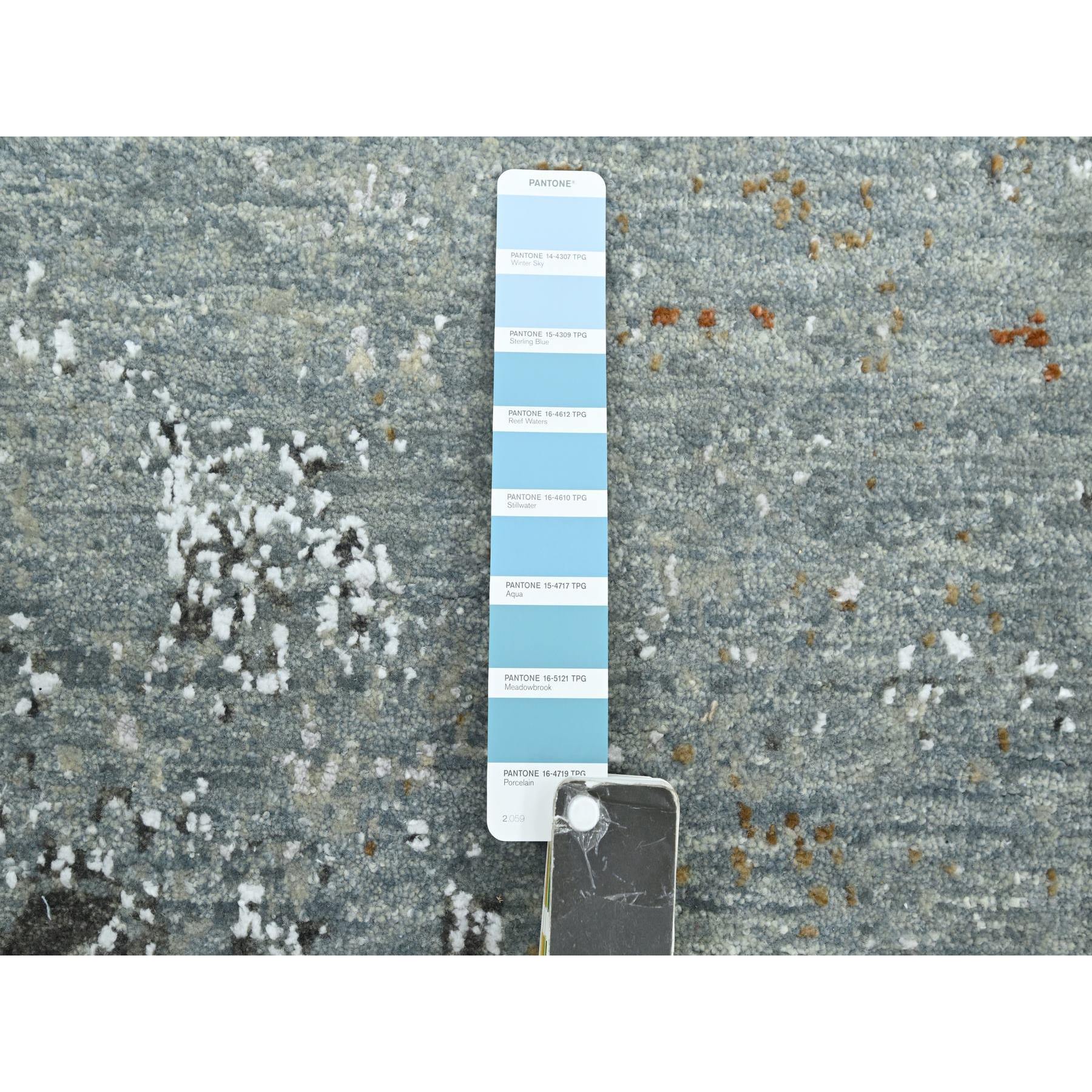 6'1"x9'1" Misty Gray with Brown, Persian Knot, Abstract with Galaxy Design, 100% Wool, Hand Knotted, Densely Woven, Oriental Rug Sh83163