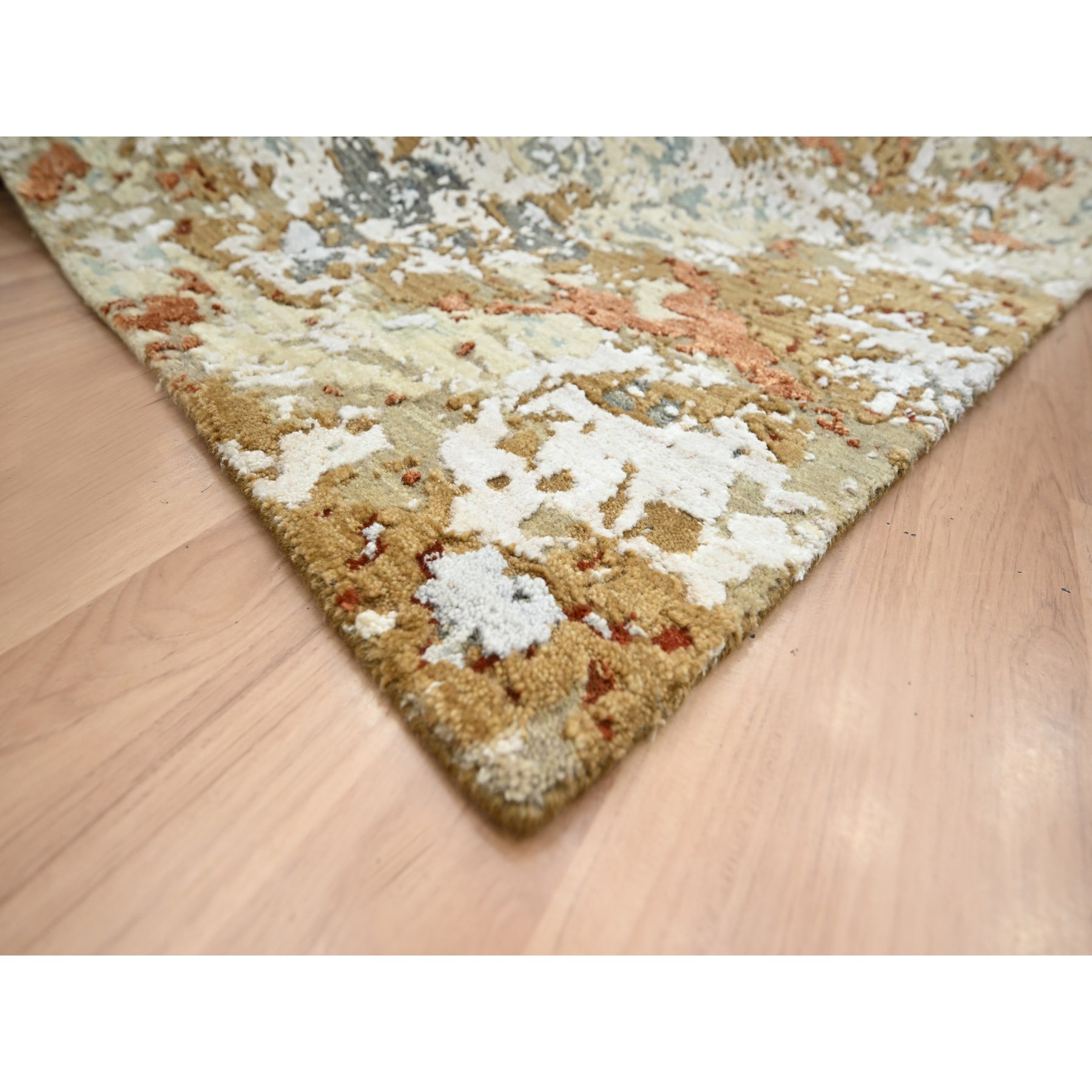 6'x9'3" Mineral Blue with Beige, Persian Knot, Abstract with Galaxy Design, Pure Wool, Hand Knotted, Densely Woven, Oriental Rug Sh83164