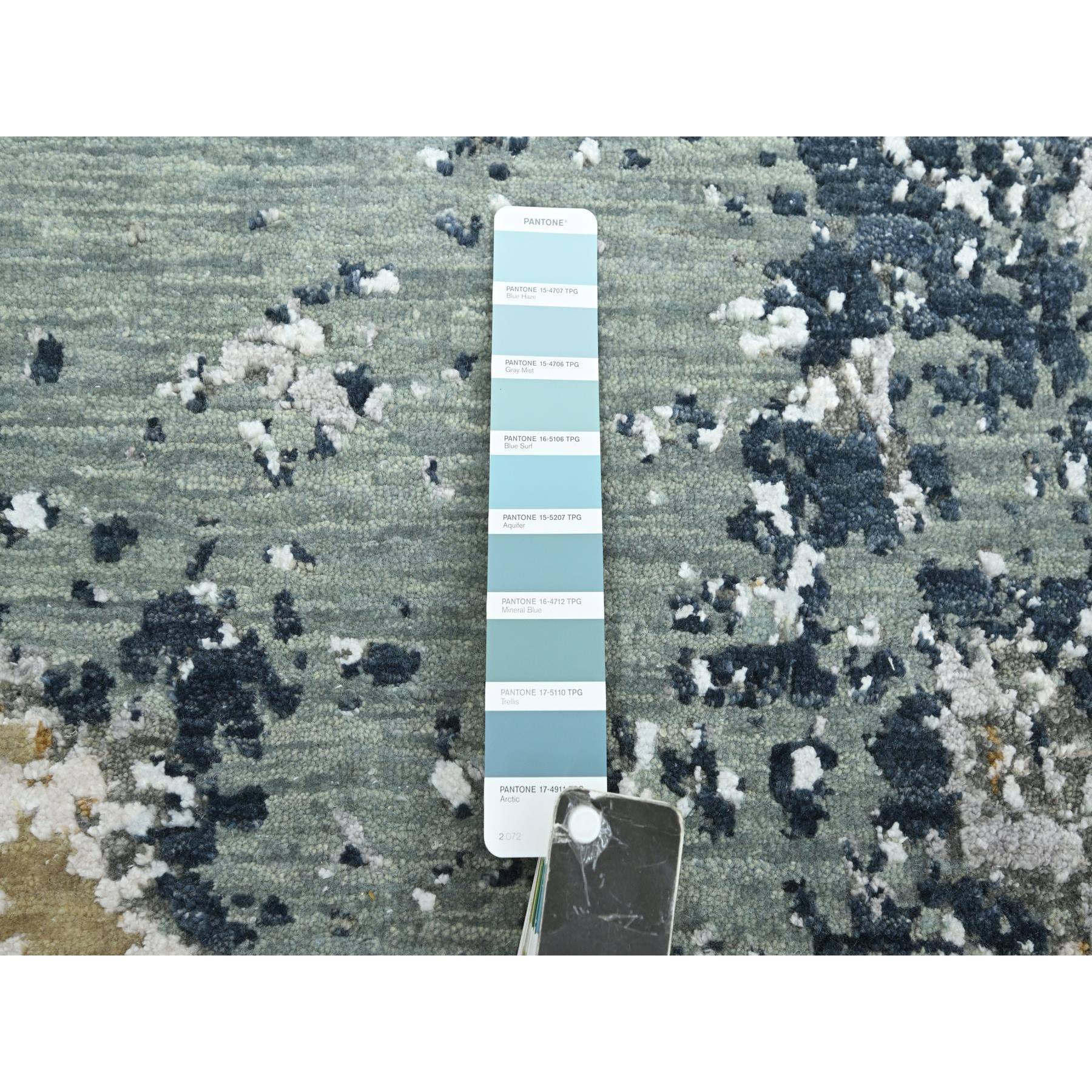 6'x9'3" Mineral Blue with Beige, Persian Knot, Abstract with Galaxy Design, Pure Wool, Hand Knotted, Densely Woven, Oriental Rug Sh83164