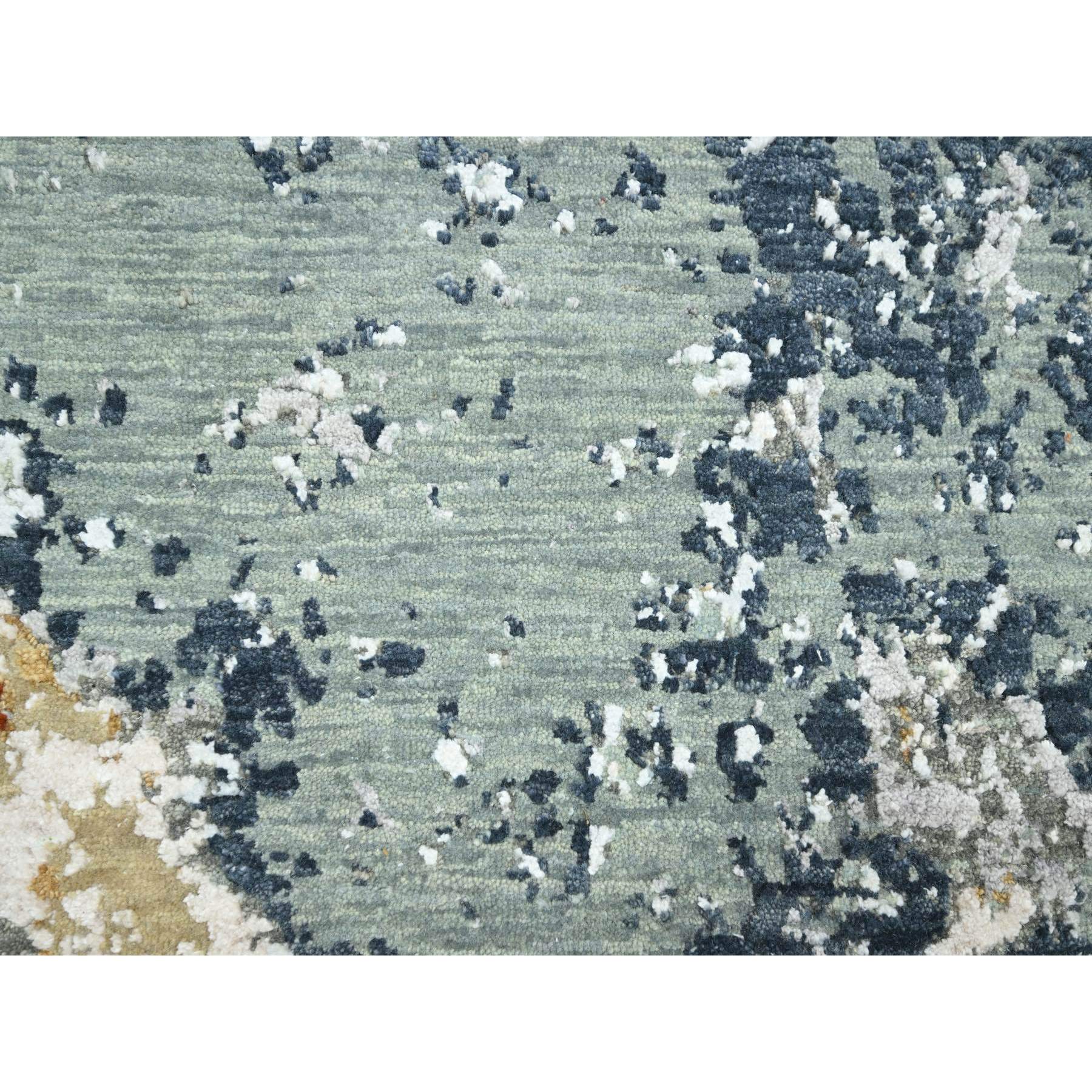 6'x9'3" Mineral Blue with Beige, Persian Knot, Abstract with Galaxy Design, Pure Wool, Hand Knotted, Densely Woven, Oriental Rug Sh83164
