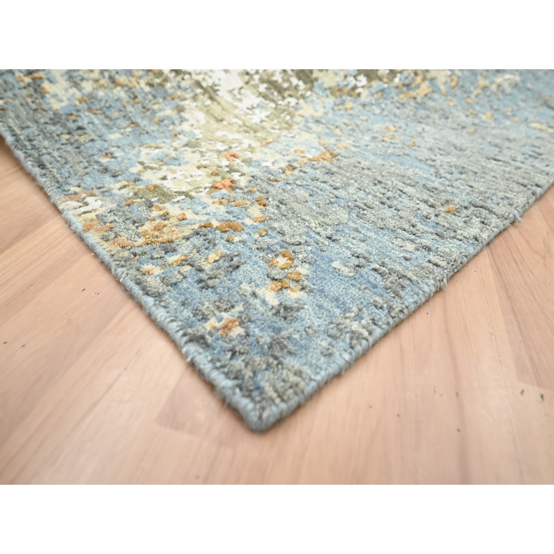 6'1"x9'2" Misty Gray with Rust, Persian Knot, Abstract with Galaxy Design, 100% Wool, Hand Knotted, Densely Woven, Oriental Rug Sh83166