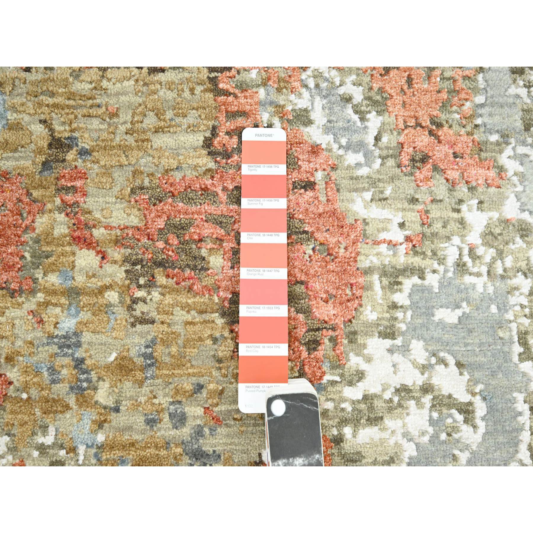 6'1"x9'2" Misty Gray with Rust, Persian Knot, Abstract with Galaxy Design, 100% Wool, Hand Knotted, Densely Woven, Oriental Rug Sh83166
