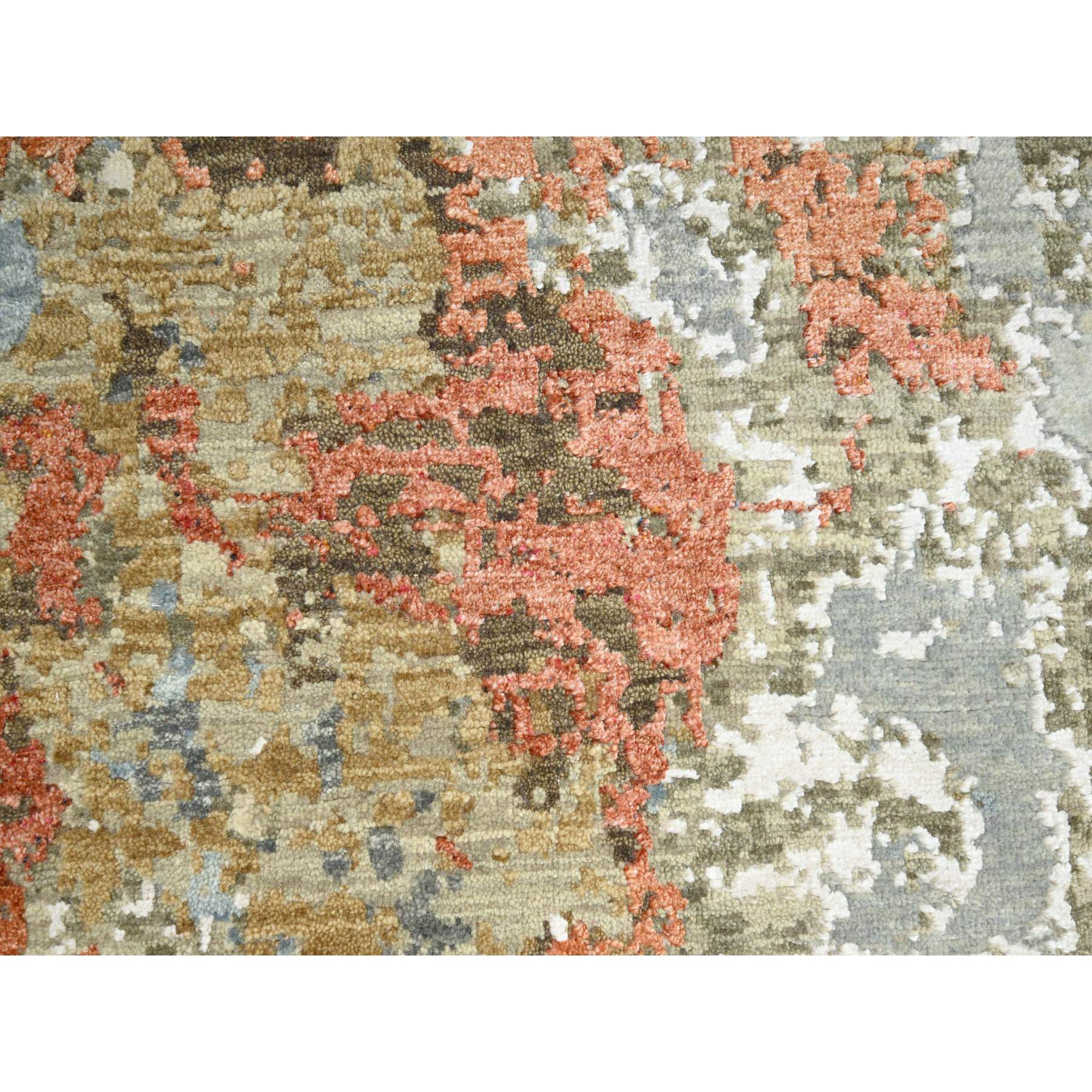 6'1"x9'2" Misty Gray with Rust, Persian Knot, Abstract with Galaxy Design, 100% Wool, Hand Knotted, Densely Woven, Oriental Rug Sh83166