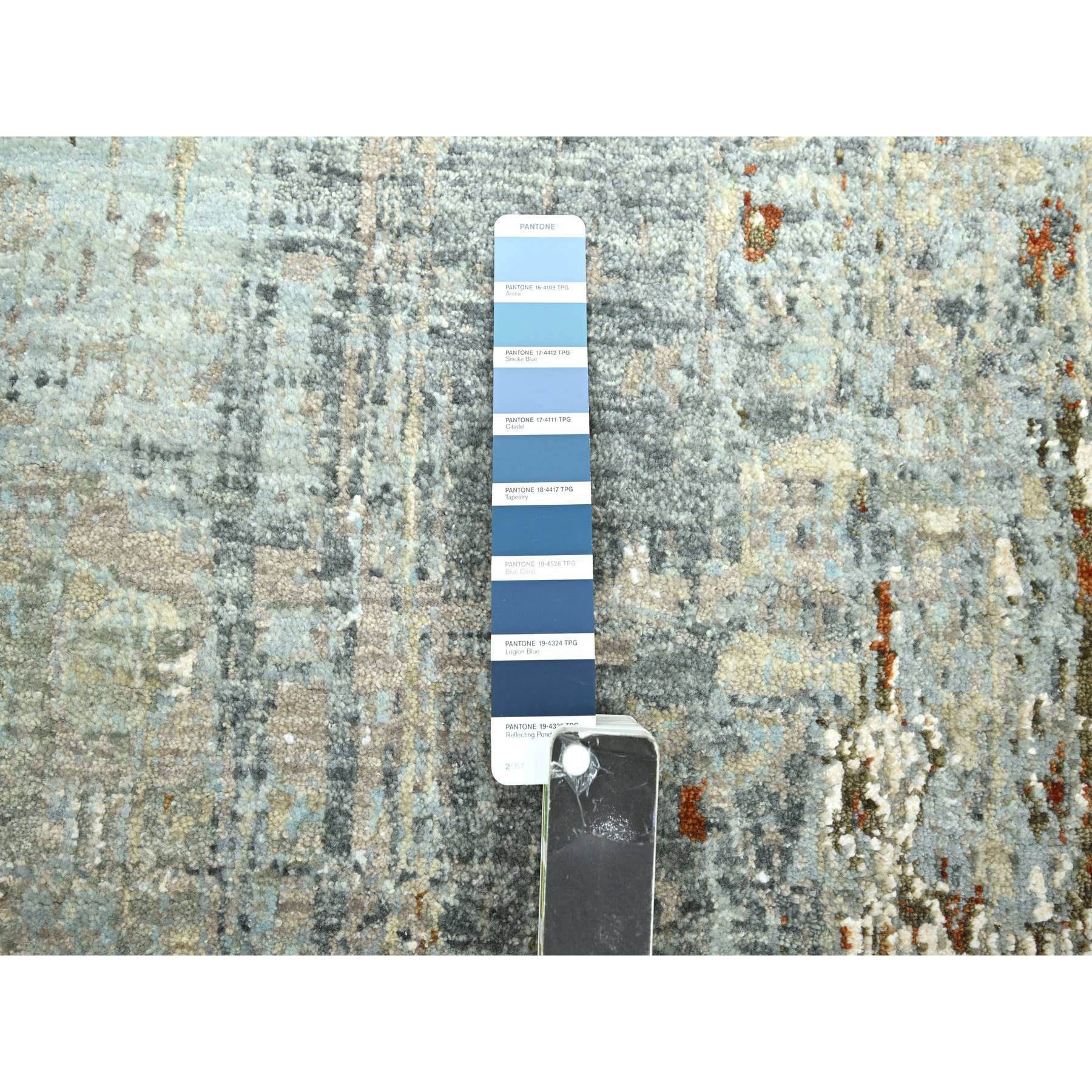 2'7"x13' Nevada Gray with Beige, 100% Wool, Abstract with Galaxy Design, Persian Knot, Hand Knotted, Densely Woven, Runner, Oriental Rug Sh83167