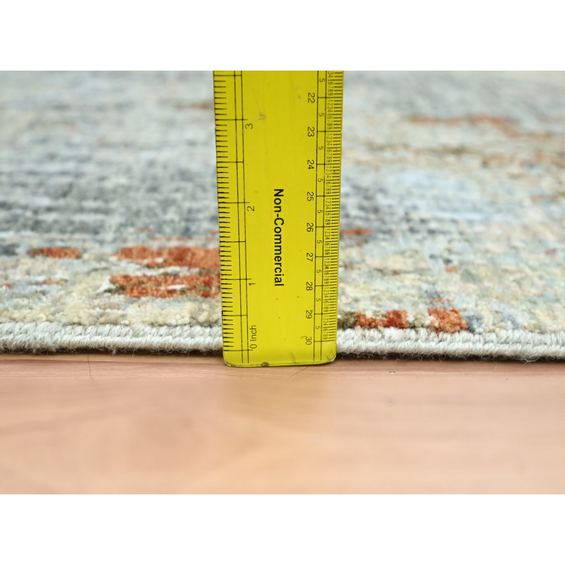 2'7"x13' Nevada Gray with Beige, 100% Wool, Abstract with Galaxy Design, Persian Knot, Hand Knotted, Densely Woven, Runner, Oriental Rug Sh83167