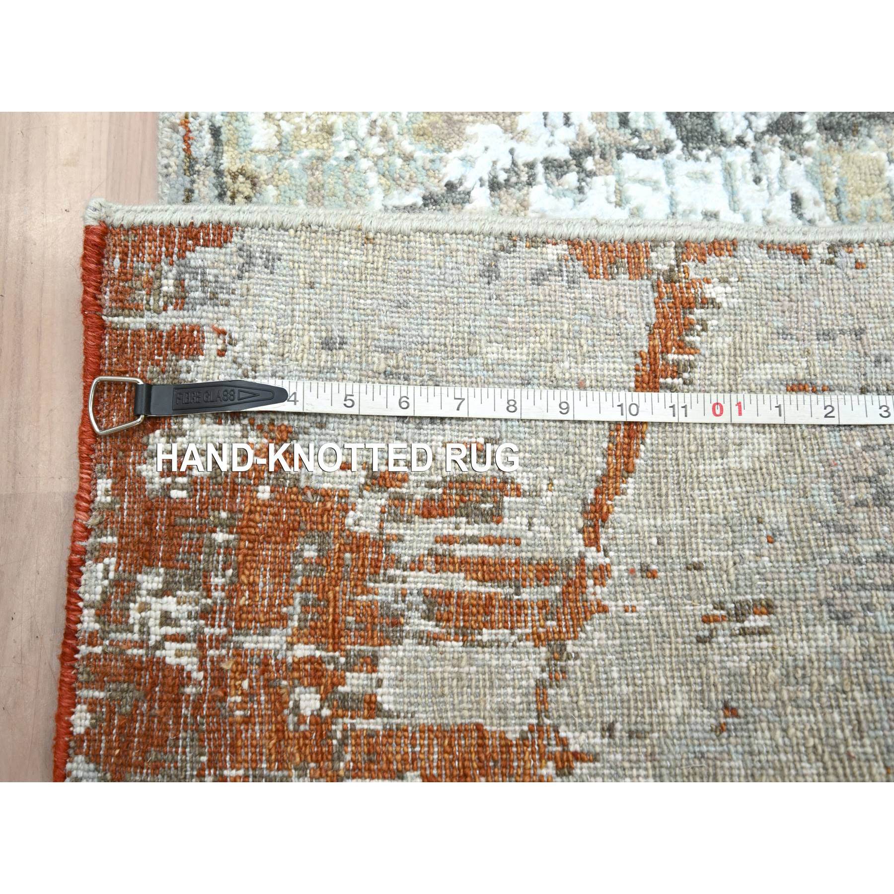 2'7"x13' Nevada Gray with Beige, 100% Wool, Abstract with Galaxy Design, Persian Knot, Hand Knotted, Densely Woven, Runner, Oriental Rug Sh83167