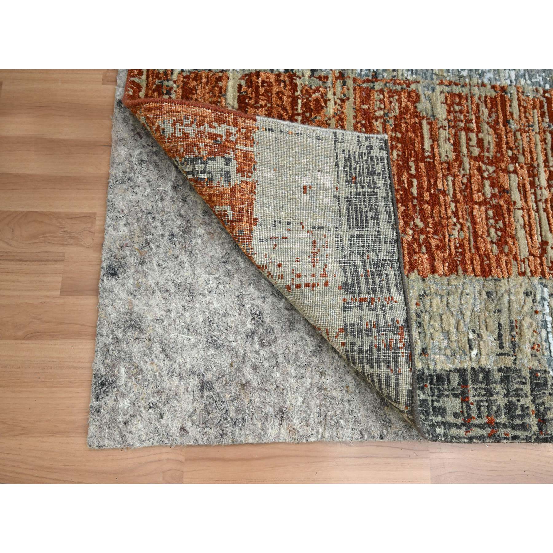 2'7"x11'10" Beige with Rust Orange, Persian Knot, Abstract with Galaxy Design, 100% Wool, Hand Knotted, Densely Woven, Runner, Oriental Rug Sh83169