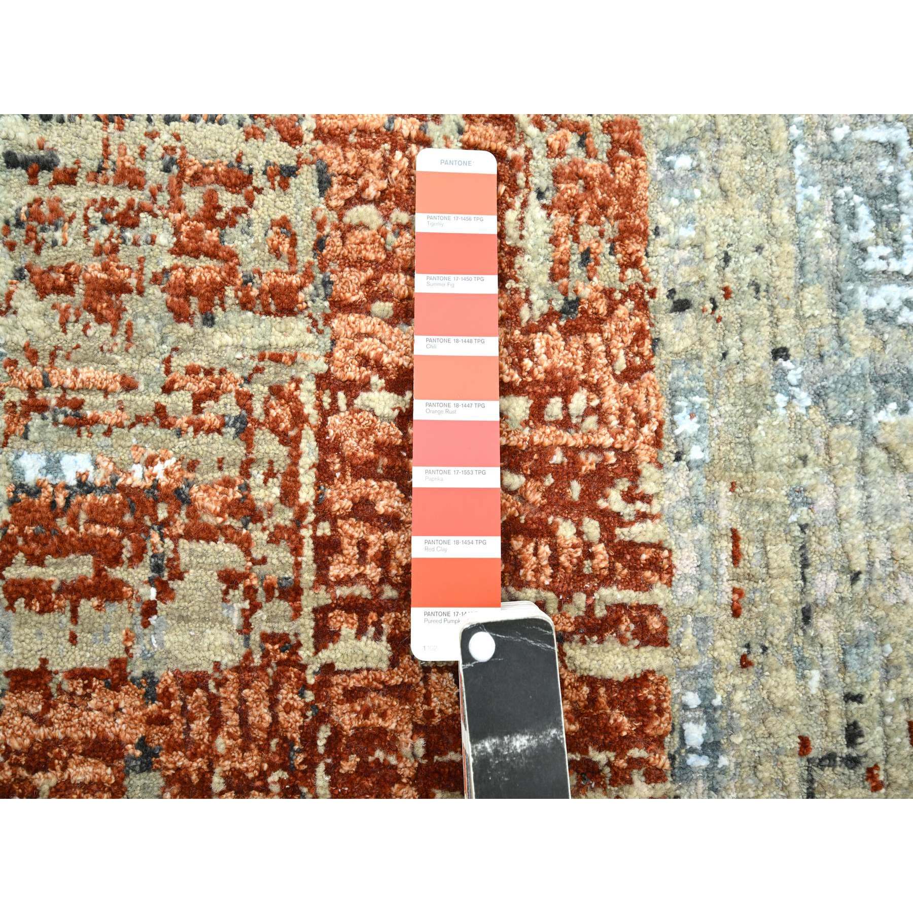2'7"x11'10" Beige with Rust Orange, Persian Knot, Abstract with Galaxy Design, 100% Wool, Hand Knotted, Densely Woven, Runner, Oriental Rug Sh83169