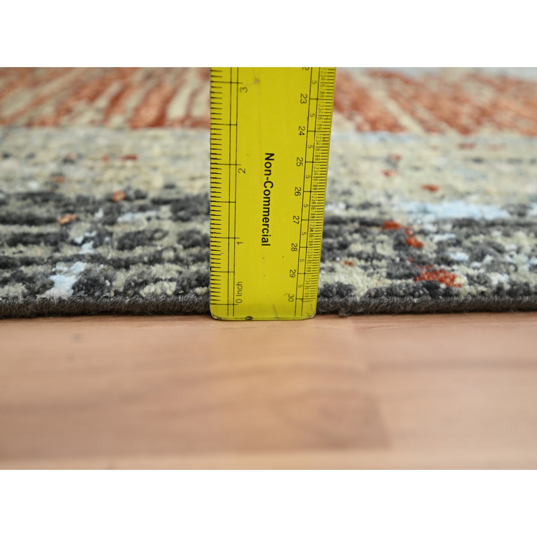 2'7"x11'10" Beige with Rust Orange, Persian Knot, Abstract with Galaxy Design, 100% Wool, Hand Knotted, Densely Woven, Runner, Oriental Rug Sh83169