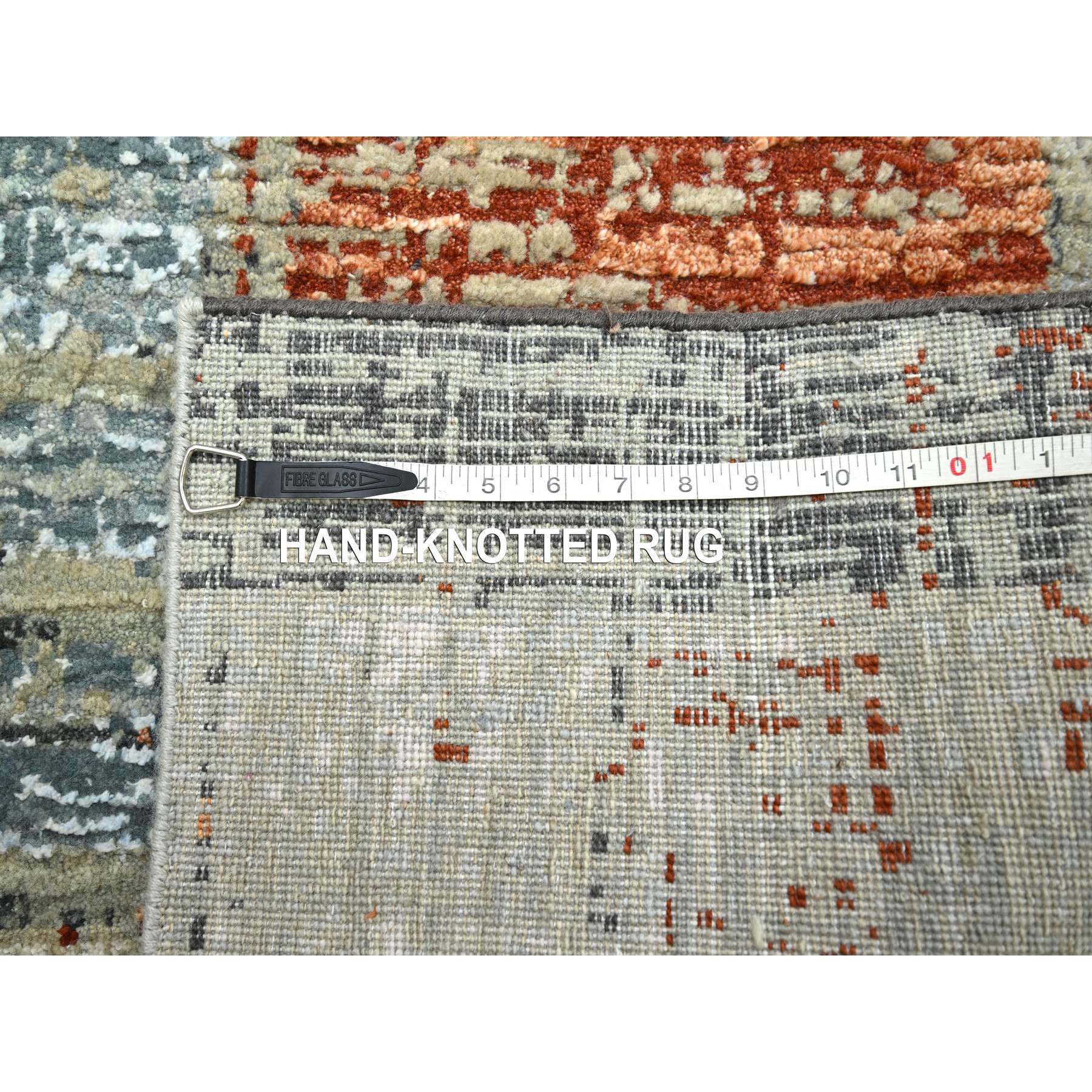 2'7"x11'10" Beige with Rust Orange, Persian Knot, Abstract with Galaxy Design, 100% Wool, Hand Knotted, Densely Woven, Runner, Oriental Rug Sh83169