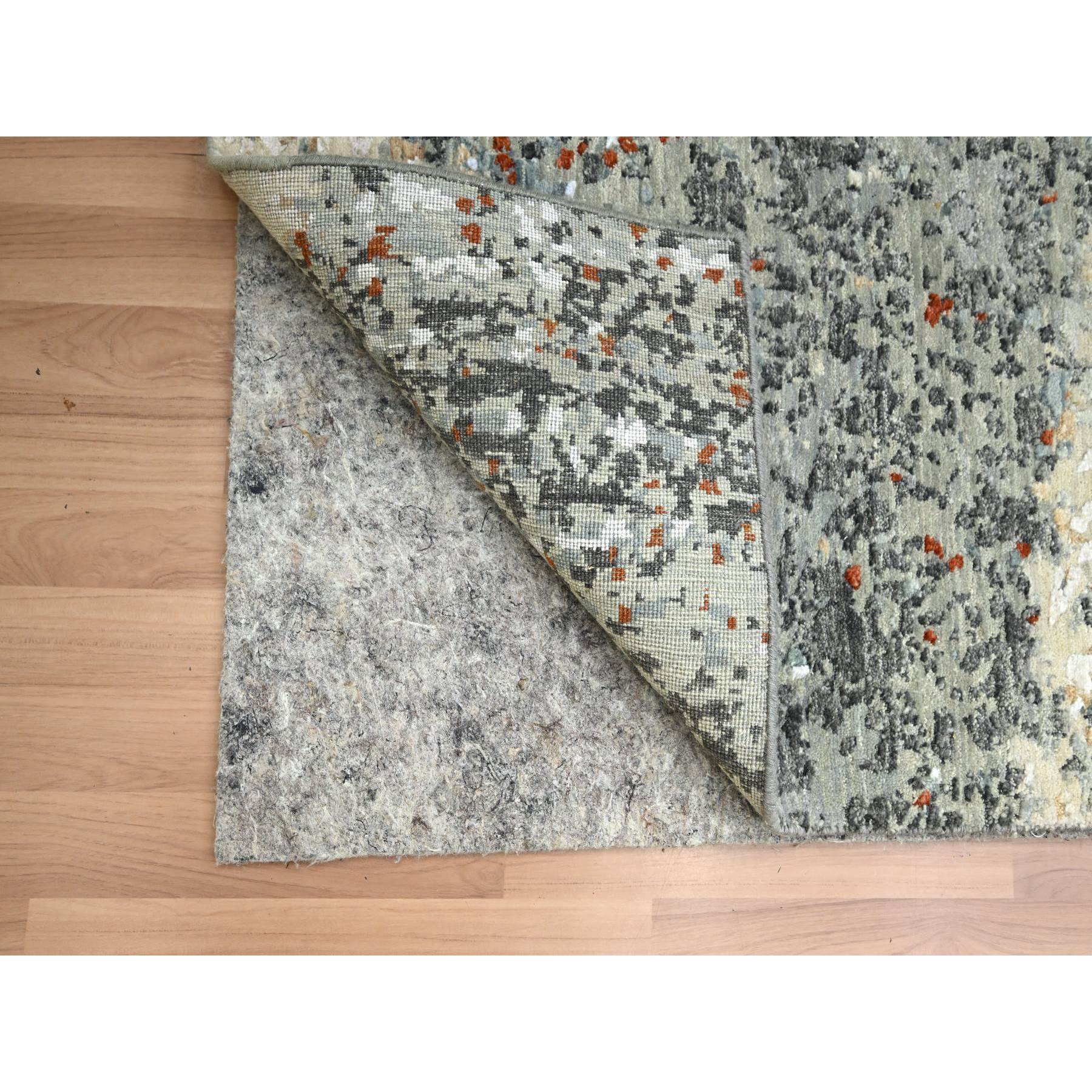 2'7"x12'1" Misty Gray with Rust, Abstract with Galaxy Design, Persian Knot, Densely Woven, 100% Wool, Hand Knotted, Runner, Oriental Rug Sh83170