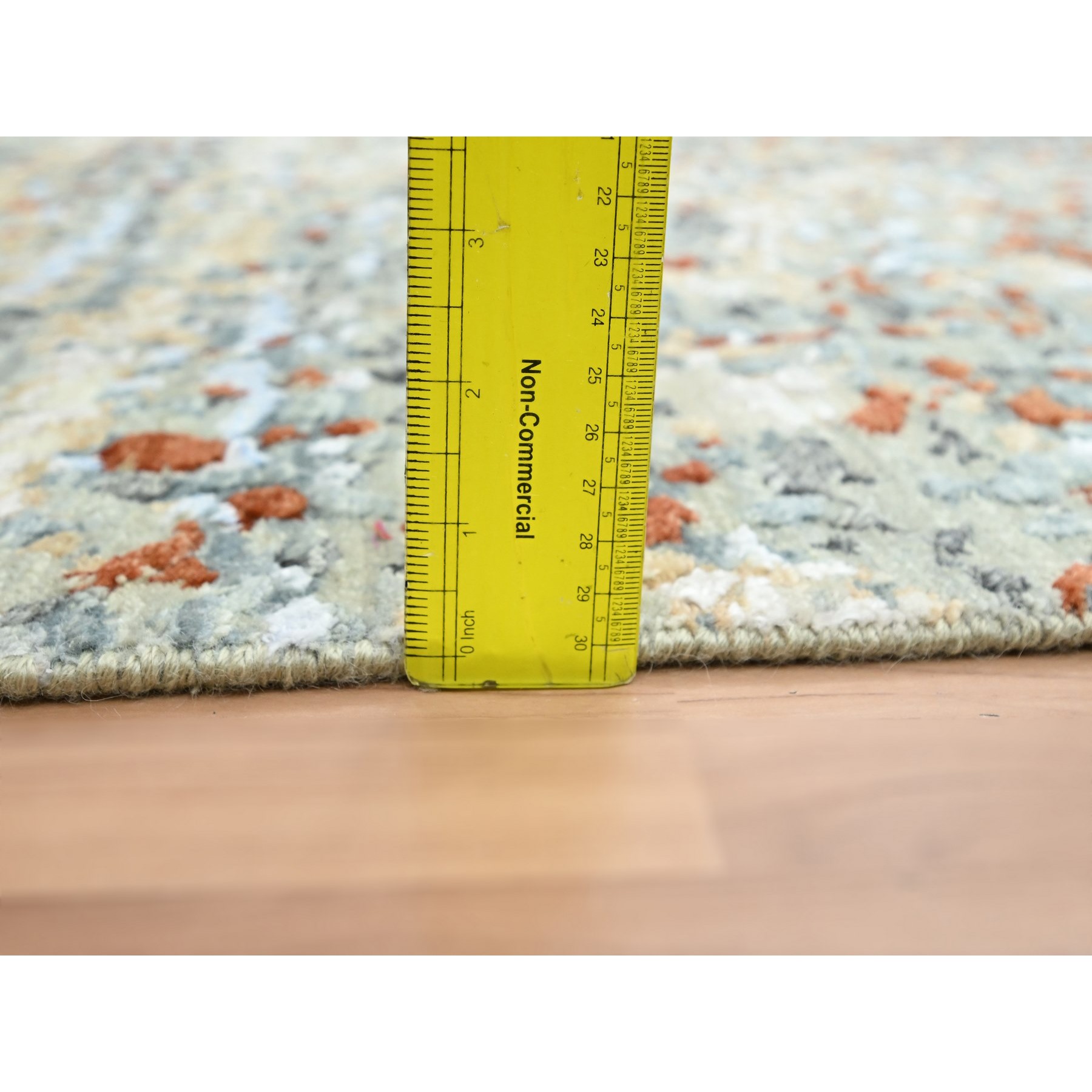 2'7"x12'1" Misty Gray with Rust, Abstract with Galaxy Design, Persian Knot, Densely Woven, 100% Wool, Hand Knotted, Runner, Oriental Rug Sh83170