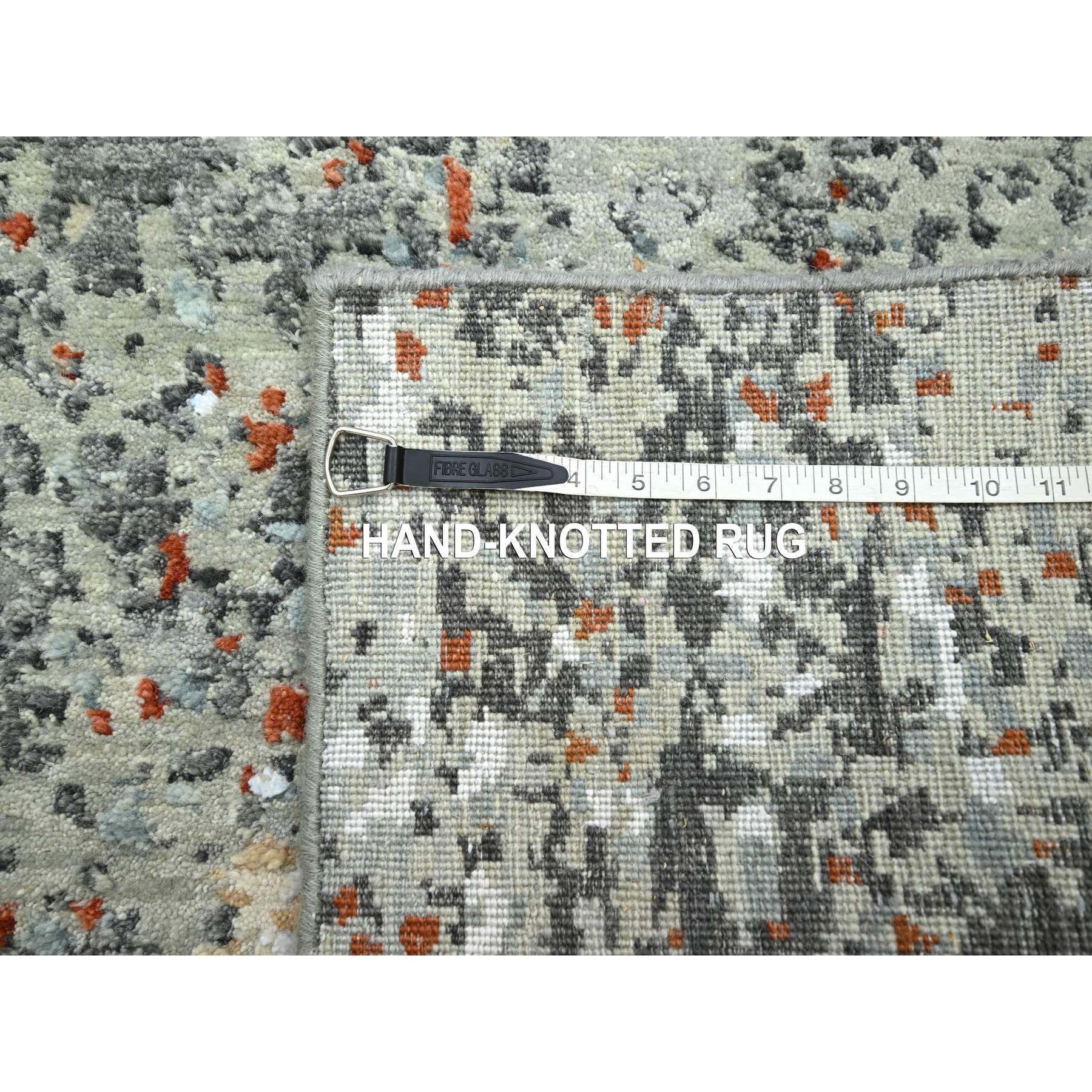 2'7"x12'1" Misty Gray with Rust, Abstract with Galaxy Design, Persian Knot, Densely Woven, 100% Wool, Hand Knotted, Runner, Oriental Rug Sh83170
