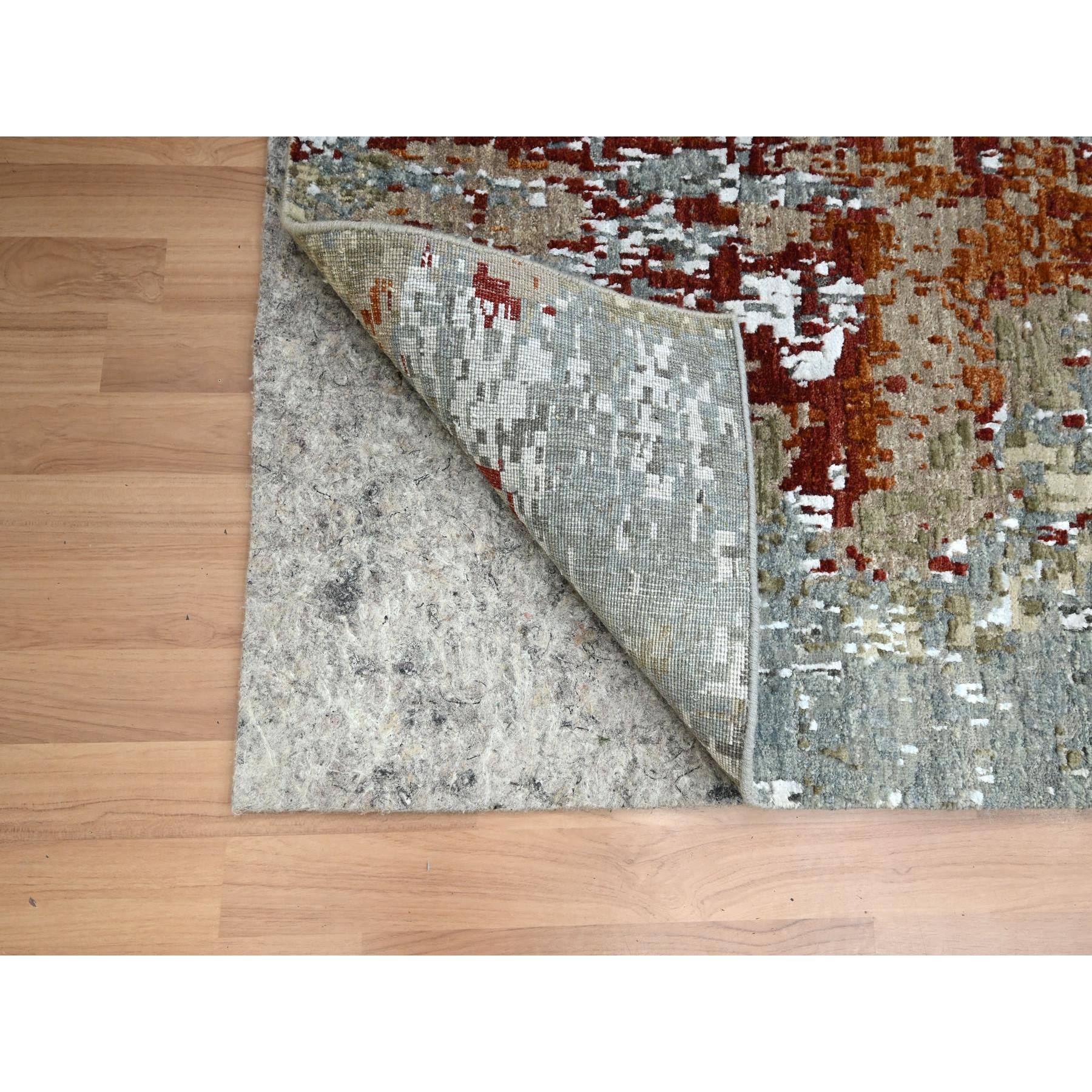 2'6"x12' Spanish Gray with Rust, Hand Knotted, Abstract with Galaxy Design, Persian Knot, Pure Wool, Densely Woven, Runner, Oriental Rug Sh83171