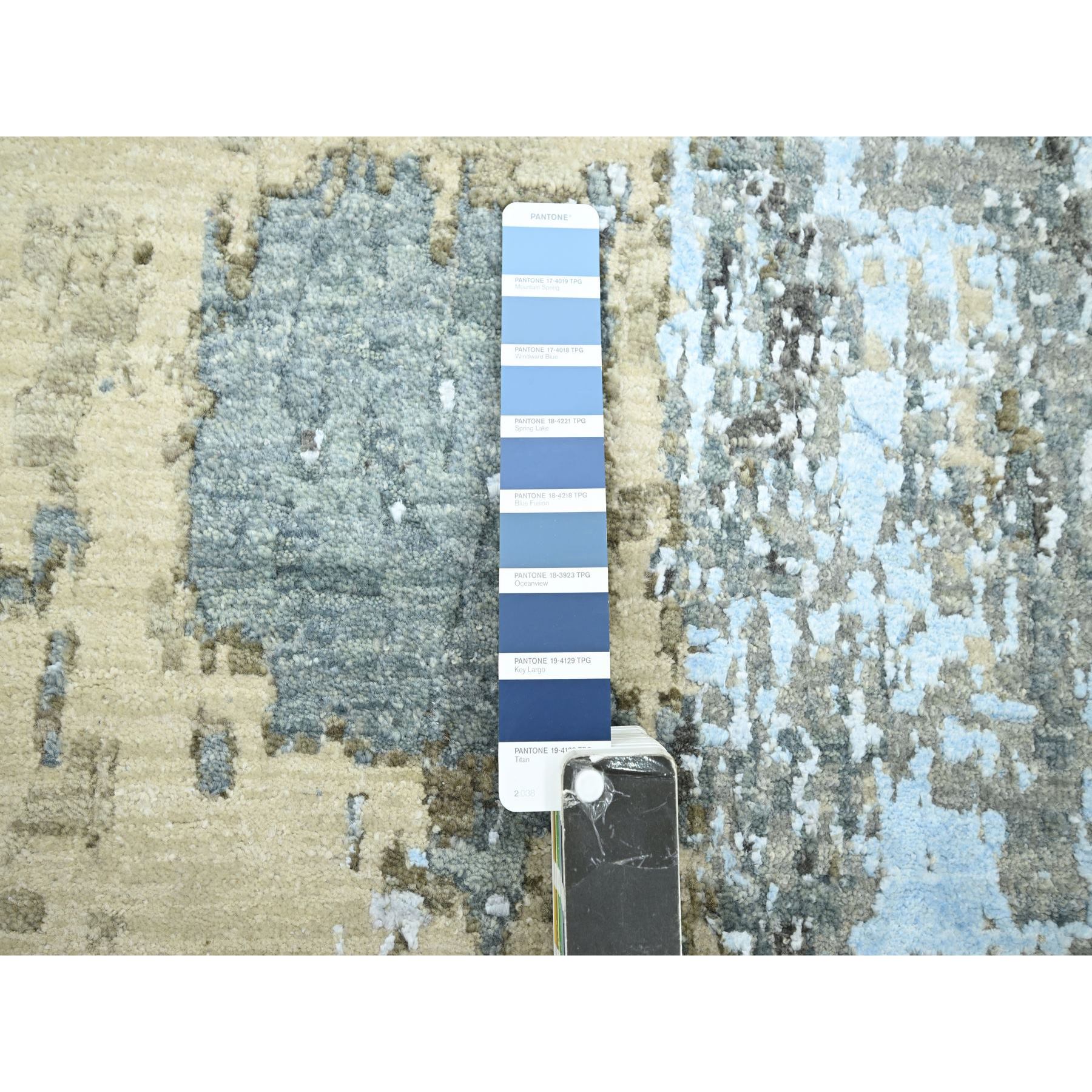 2'6"x12' Spanish Gray with Rust, Hand Knotted, Abstract with Galaxy Design, Persian Knot, Pure Wool, Densely Woven, Runner, Oriental Rug Sh83171