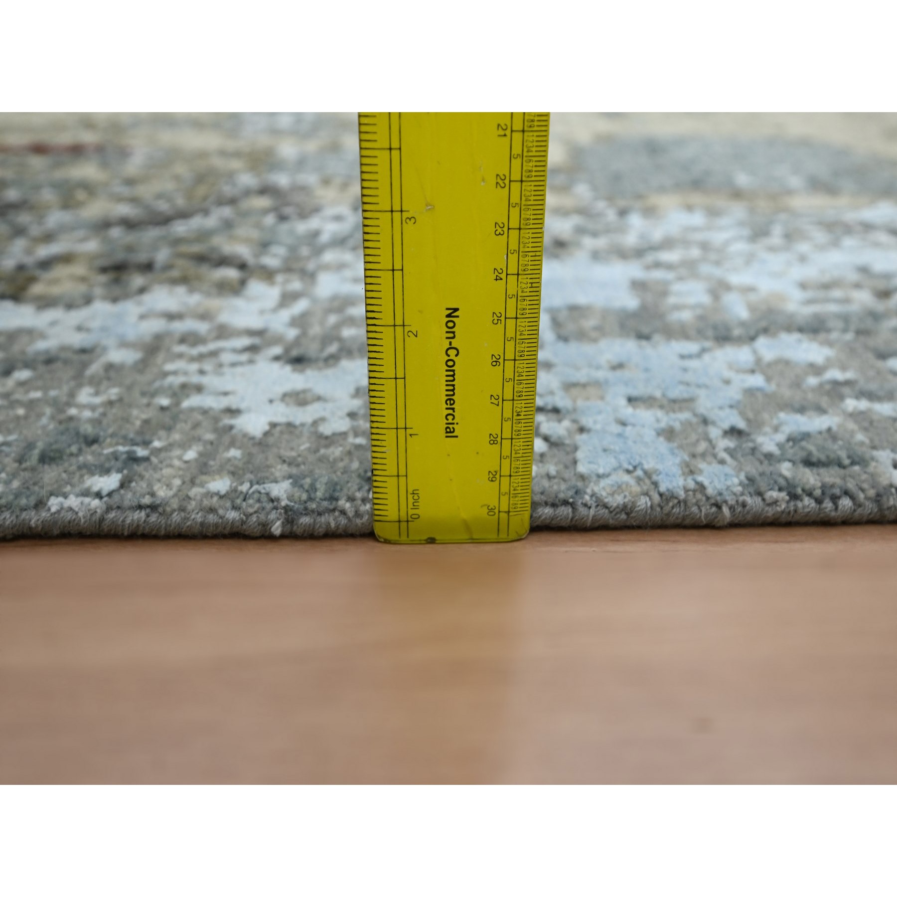 2'6"x12' Spanish Gray with Rust, Hand Knotted, Abstract with Galaxy Design, Persian Knot, Pure Wool, Densely Woven, Runner, Oriental Rug Sh83171