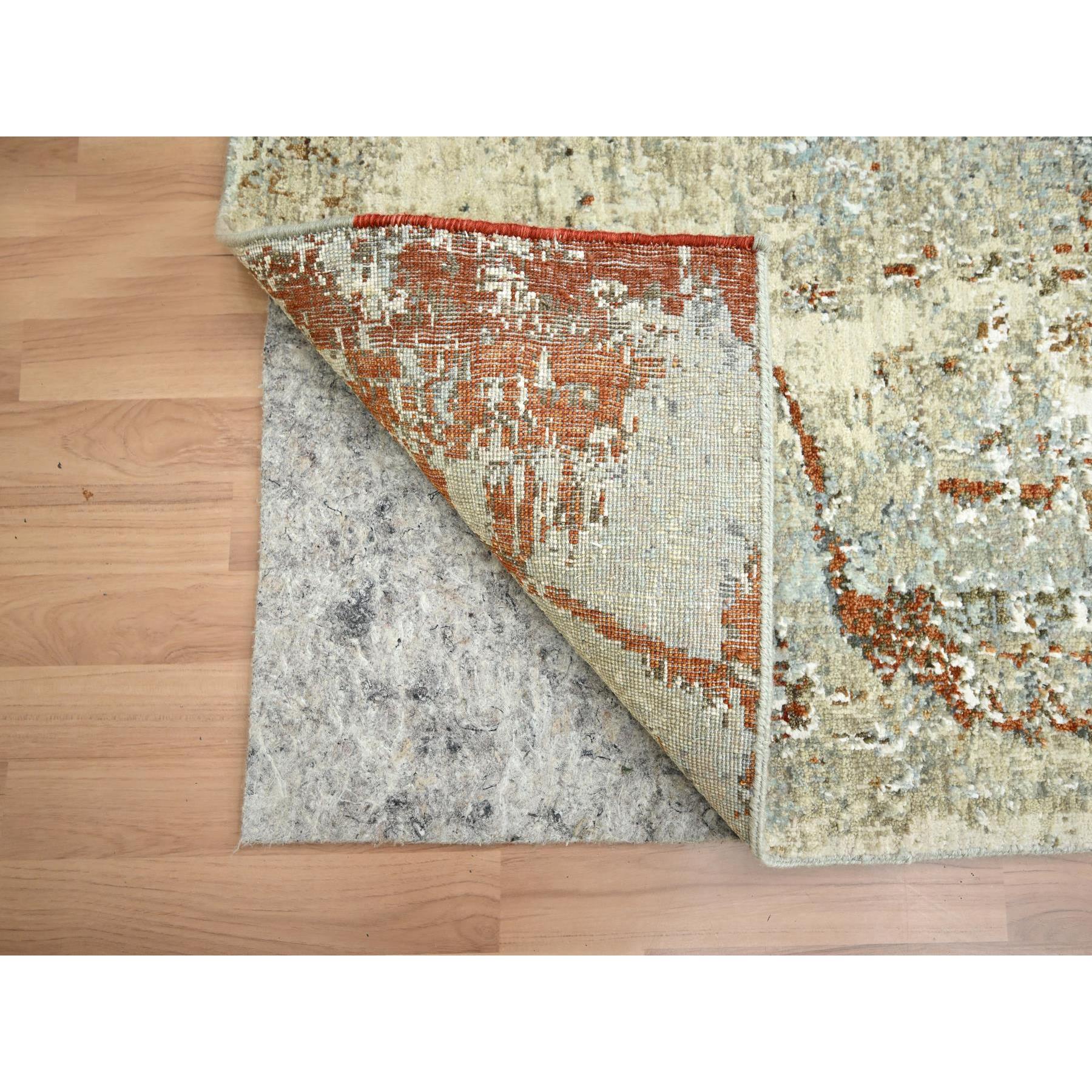 2'7"x12'6" Spanish Gray with Beige, Abstract with Galaxy Design, 100% Wool, Persian Knot, Hand Knotted, Densely Woven, Runner, Oriental Rug Sh83172