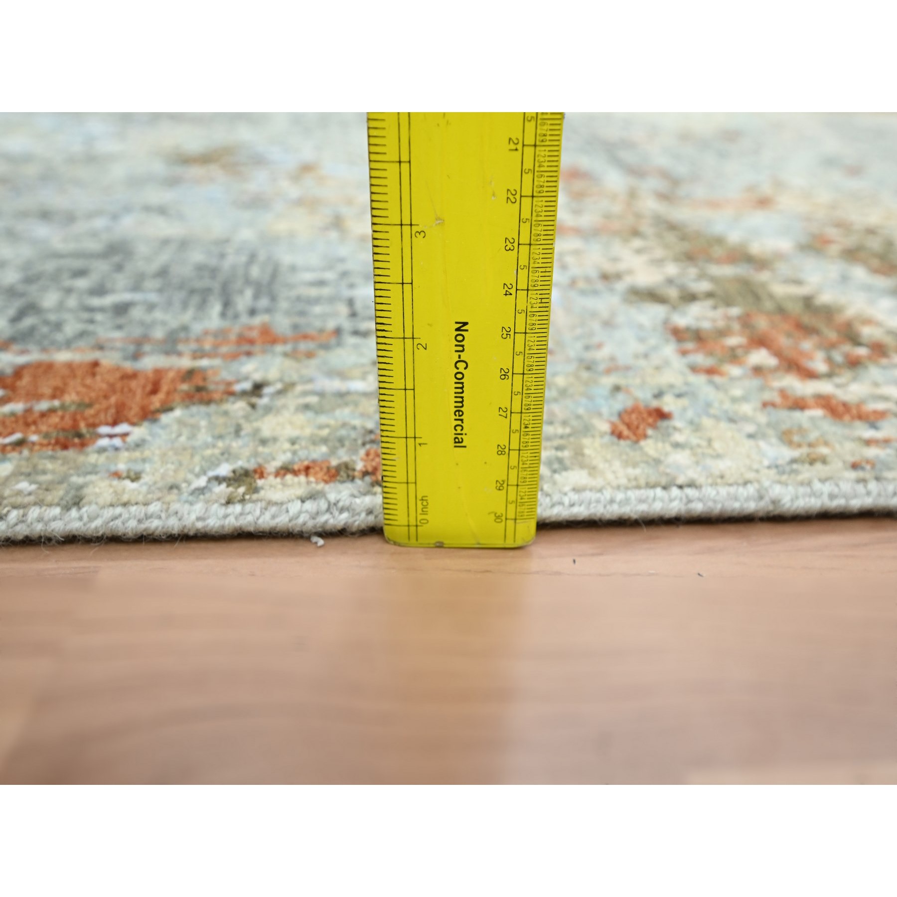 2'7"x12'6" Spanish Gray with Beige, Abstract with Galaxy Design, 100% Wool, Persian Knot, Hand Knotted, Densely Woven, Runner, Oriental Rug Sh83172