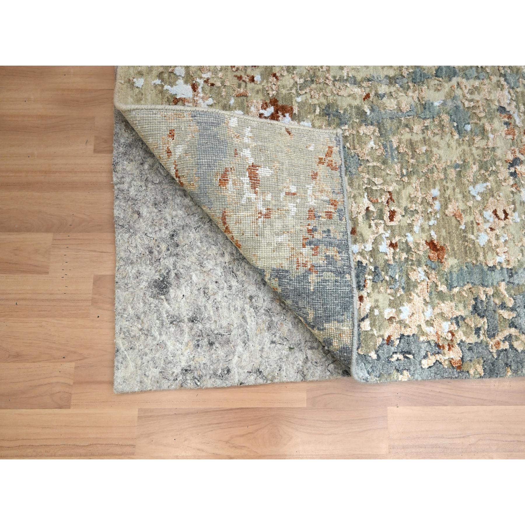 2'5"x10' Marengo Gray with Beige, Densely Woven, Abstract with Galaxy Design, Persian Knot, 100% Wool, Hand Knotted, Runner, Oriental Rug Sh83175